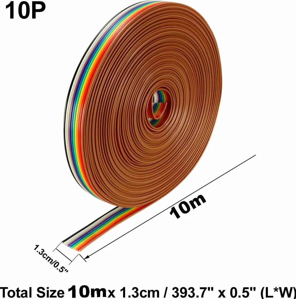 10 m IDC płaski kabel 10 pinów do Raspberry Pi Breadboard's lub Twojego Arduino, Rainbow Flat Ribbon kabel (1,27 mm)