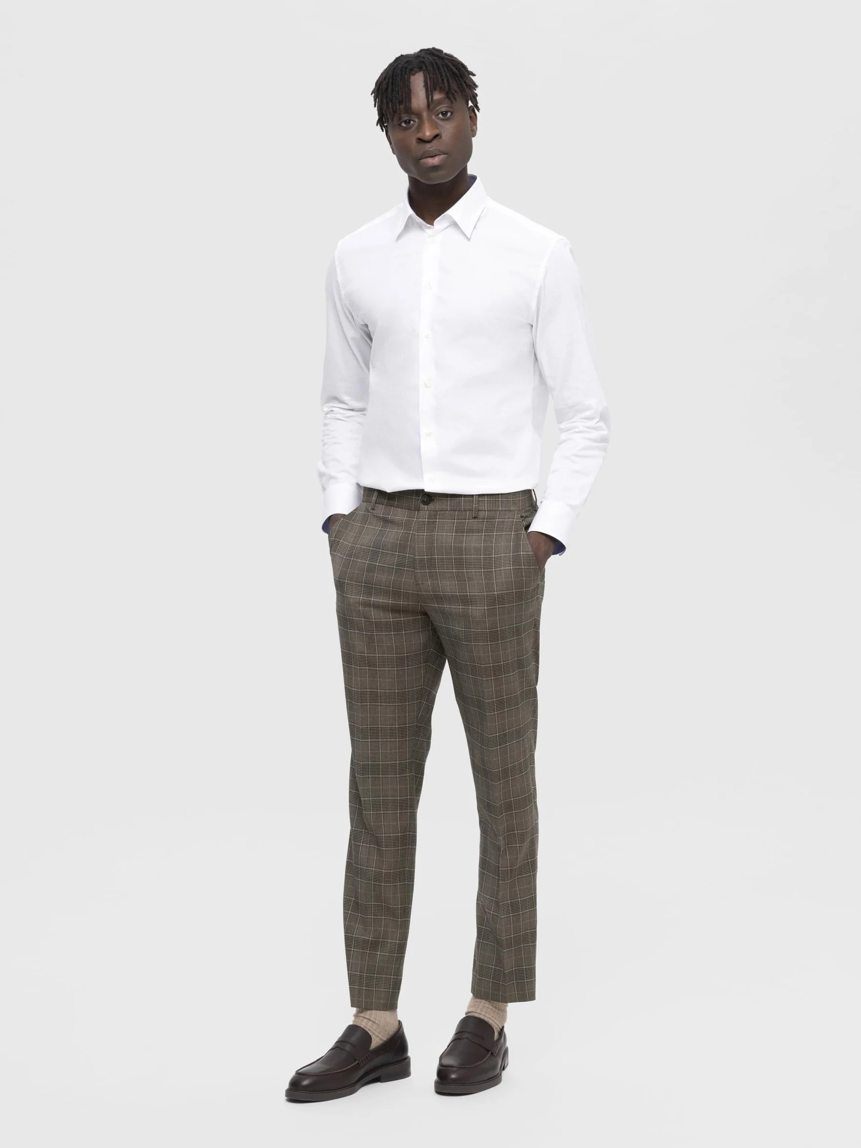 SELECTED HOMME Slhslim-neil Brown Blue Check Trs B Noos - Spodnie Mężczyźni