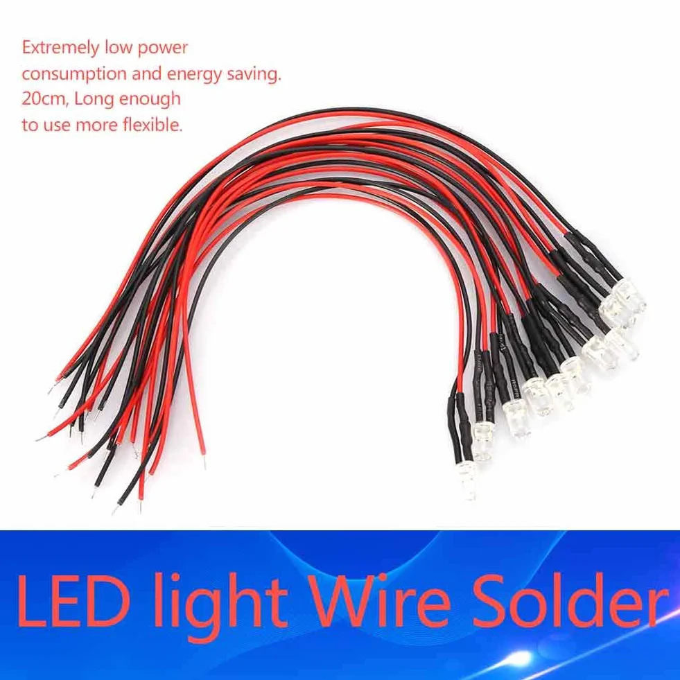 Kabel świetlny, 10 szt. 12v 3mm 20cm 0.06W LED przewodowa dioda elektroluminescencyjna Wielokolorowa dioda LED (czerwona)
