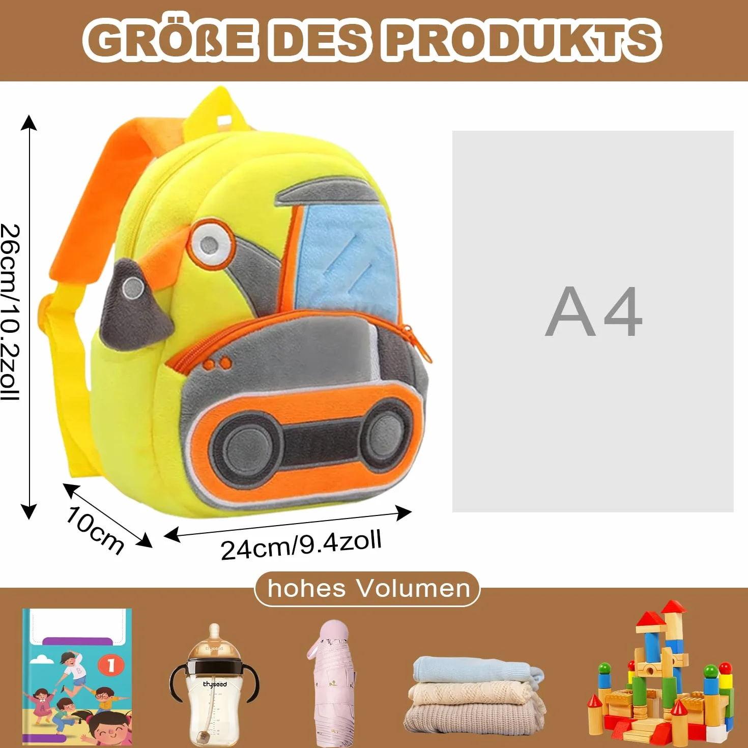 plecak dla malucha, plecak z koparką, plecak przedszkolny, plecak przedszkolny, kreskówkowy plecak dla dzieci z motywem zwierząt, mini pluszowa torebka dla dzieci, dla dzieci w wieku 1-5 lat