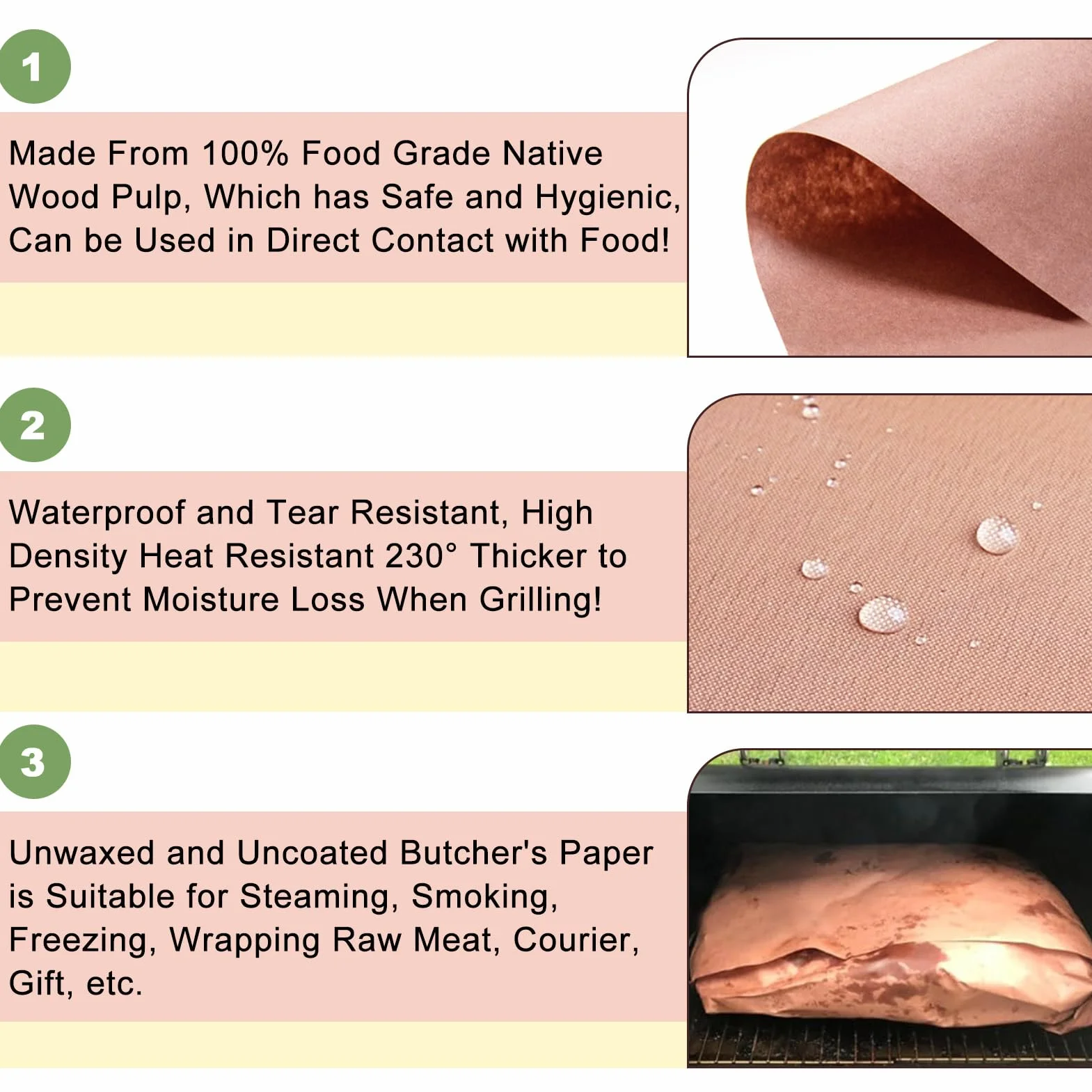 Pink Butcher Paper BBQ papier typu kraft, 30 cm x 15 m, różowy papier rzeźniczy, papier rzeźny, akcesoria do grilla, wędzarni, mięsa ryb, BBQ, piekarnika