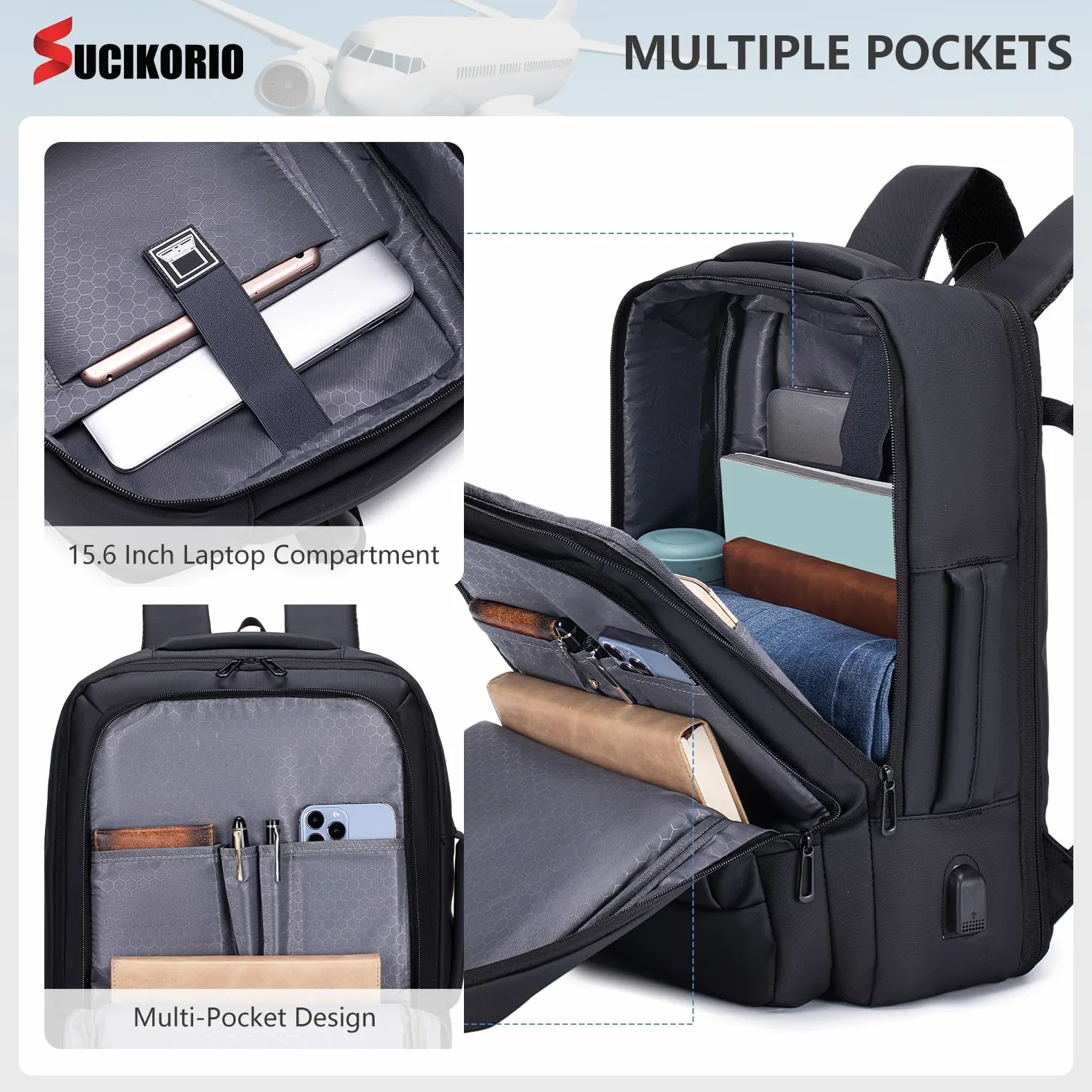 40x30x15cm Możliwość Rozszerzenia Do 40x30x25cm Wodoodporny Plecak Podróżny Torba Na Laptopa 15.6 Cala Plecak Do Codziennego Użytku Z Portem USB Unisex