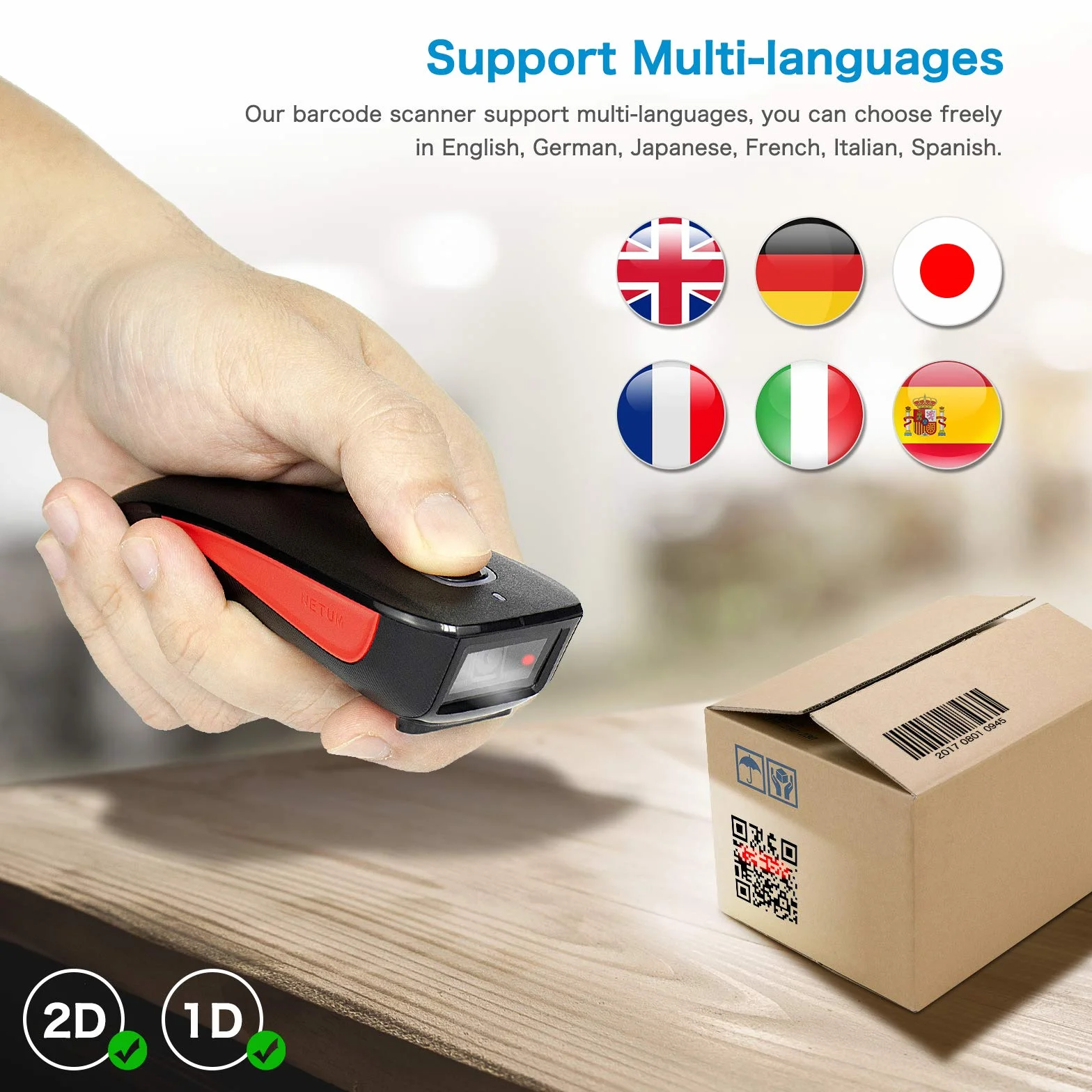 NETUM C990 Skaner kodów kreskowych Bluetooth 2D QR Bezprzewodowy kompatybilny, mały skaner kodów QR USB 1D 2D do inwentaryzacji, czytnik kodów kreskowych na tablet iPhone iPad Android iOS PC POS