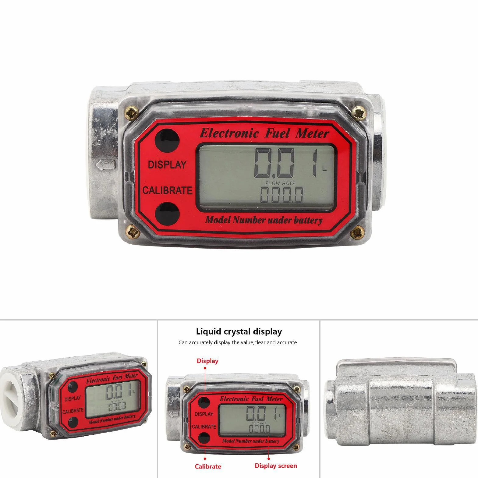 Miernik Turbiny Mini Cyfrowy Przepływomierz Turbinowy Przepływomierz Oleju Napędowego 15-120L 1 NPT (Czerwony LLW-25)