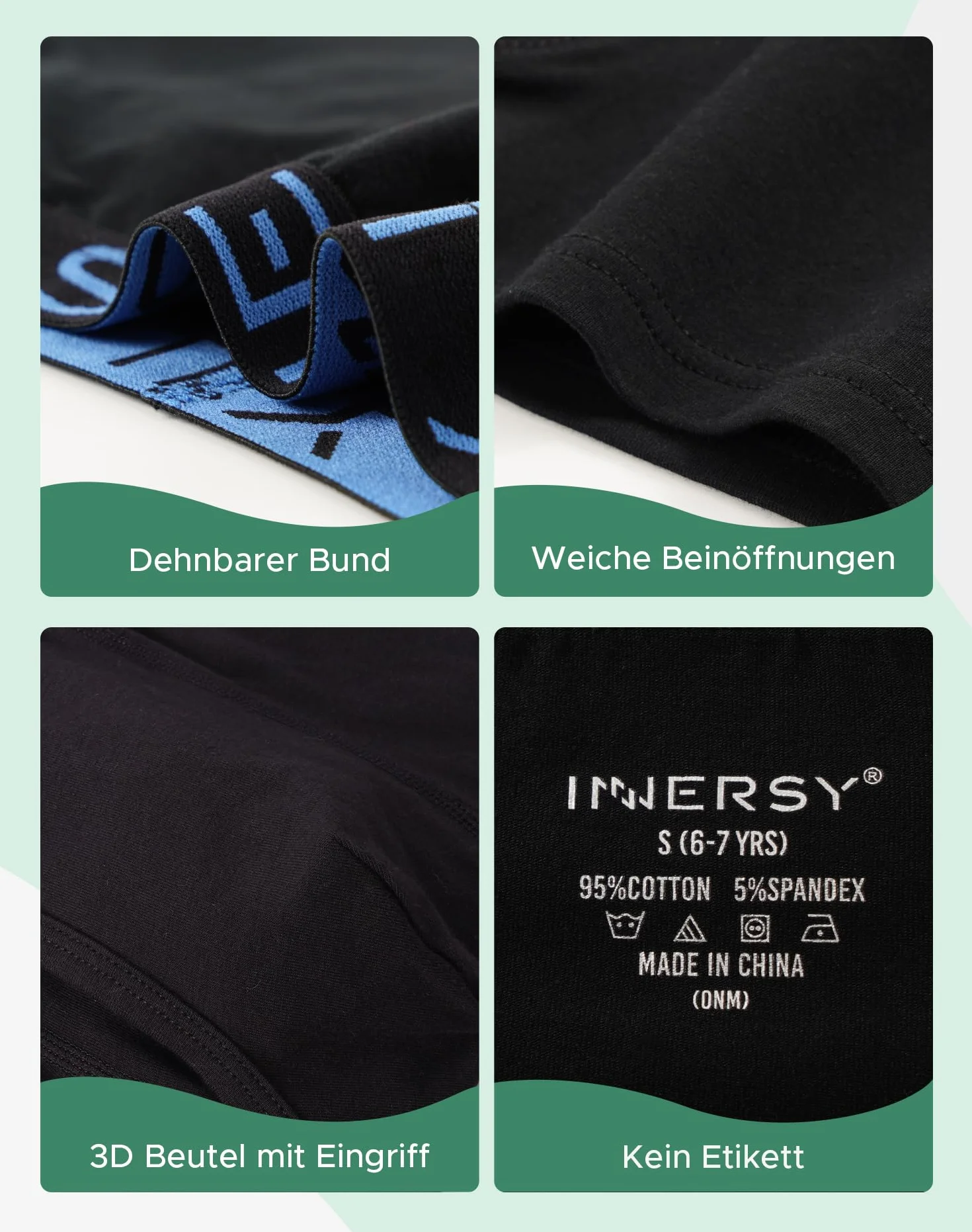 INNERSY Bawełniane bokserki chłopięce z rozporkiem, miękkie, retro, bielizna, 5 sztuk