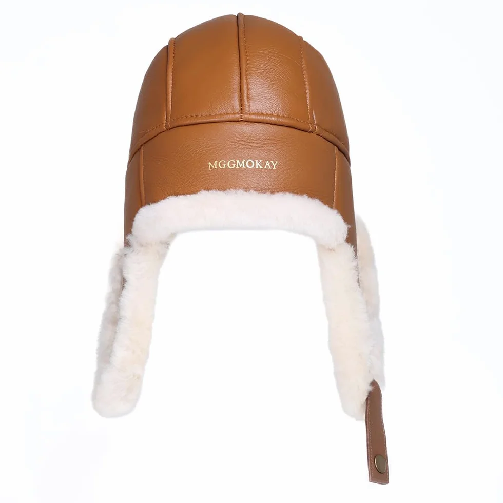 MGGMOKAY Czapka zimowa uniseks ze skóry jagnięcej, czapka Aviator, rosyjska czapka z futra zimowego Ushanka Trapper