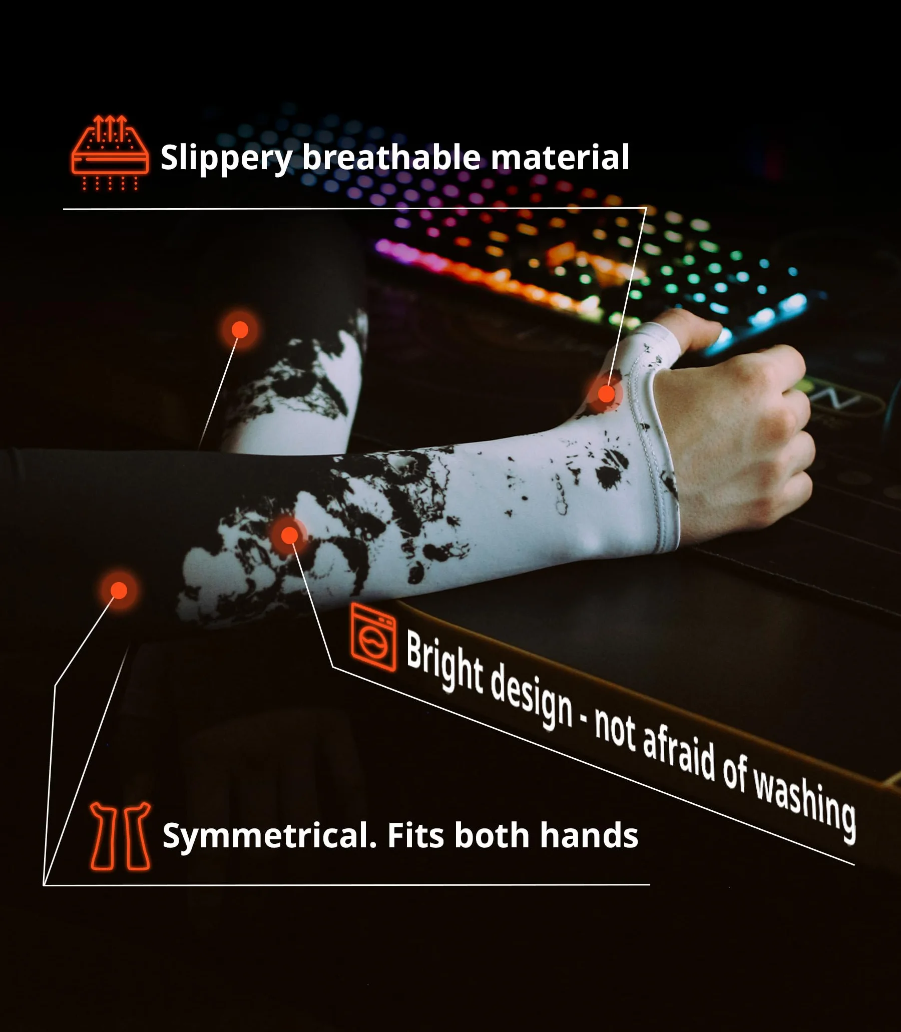 Rękaw na ramię gamingowe PC Sport z otwartym otworem na kciuk dla graczy e-sportowych