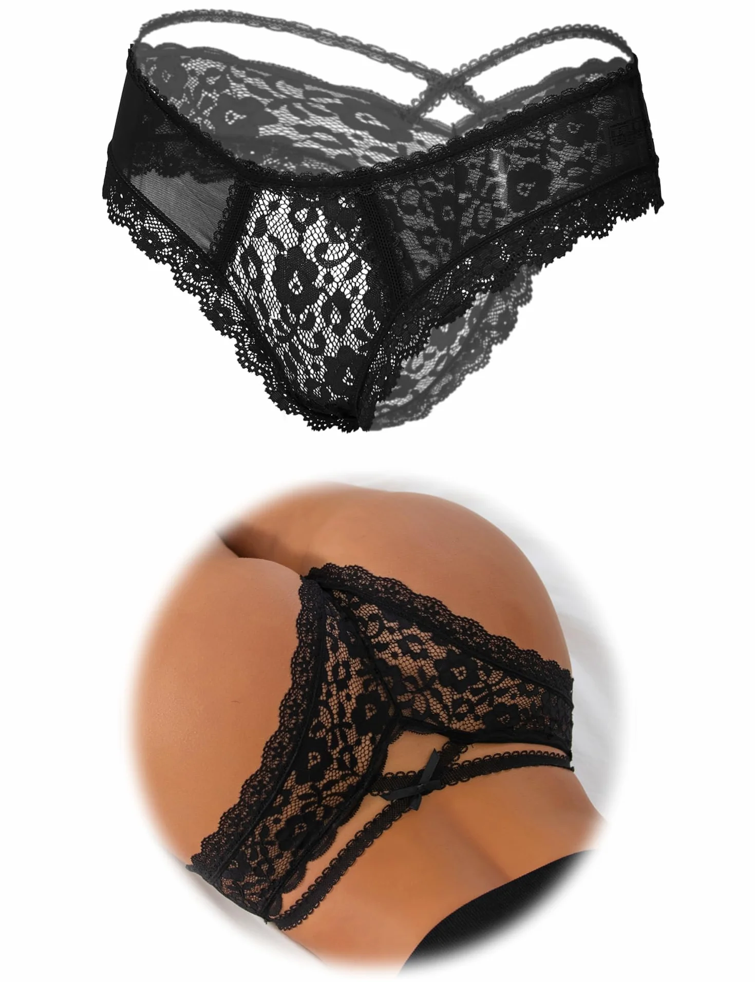 ohmydear Brazylijskie majtki damskie, 1/2/3 szt., seksowne stringi, koronkowa bielizna damska, duże rozmiary, przezroczyste majtki, oddychające, bielizna, 1 opakowanie - czarny, XS-S