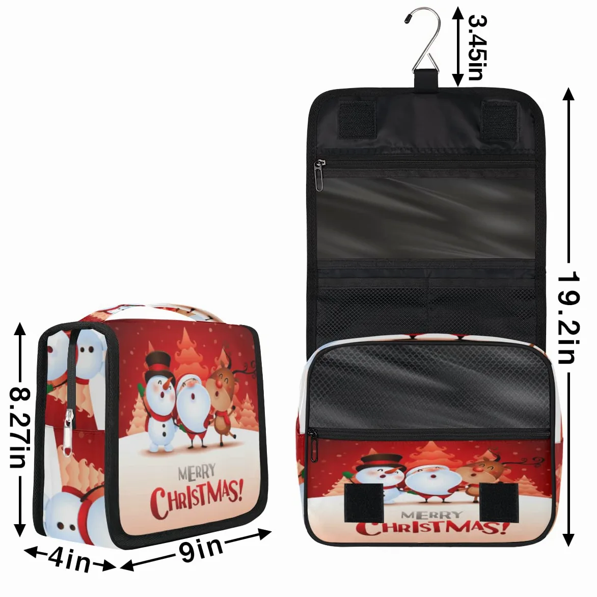 Świąteczna podróżna kosmetyczka Wesołych Świąt Wzory Mycie Torebka Unisex Wiszące przybory toaletowe Kosmetyczka Organizer do makijażu, wielobarwny, Jeden rozmiar