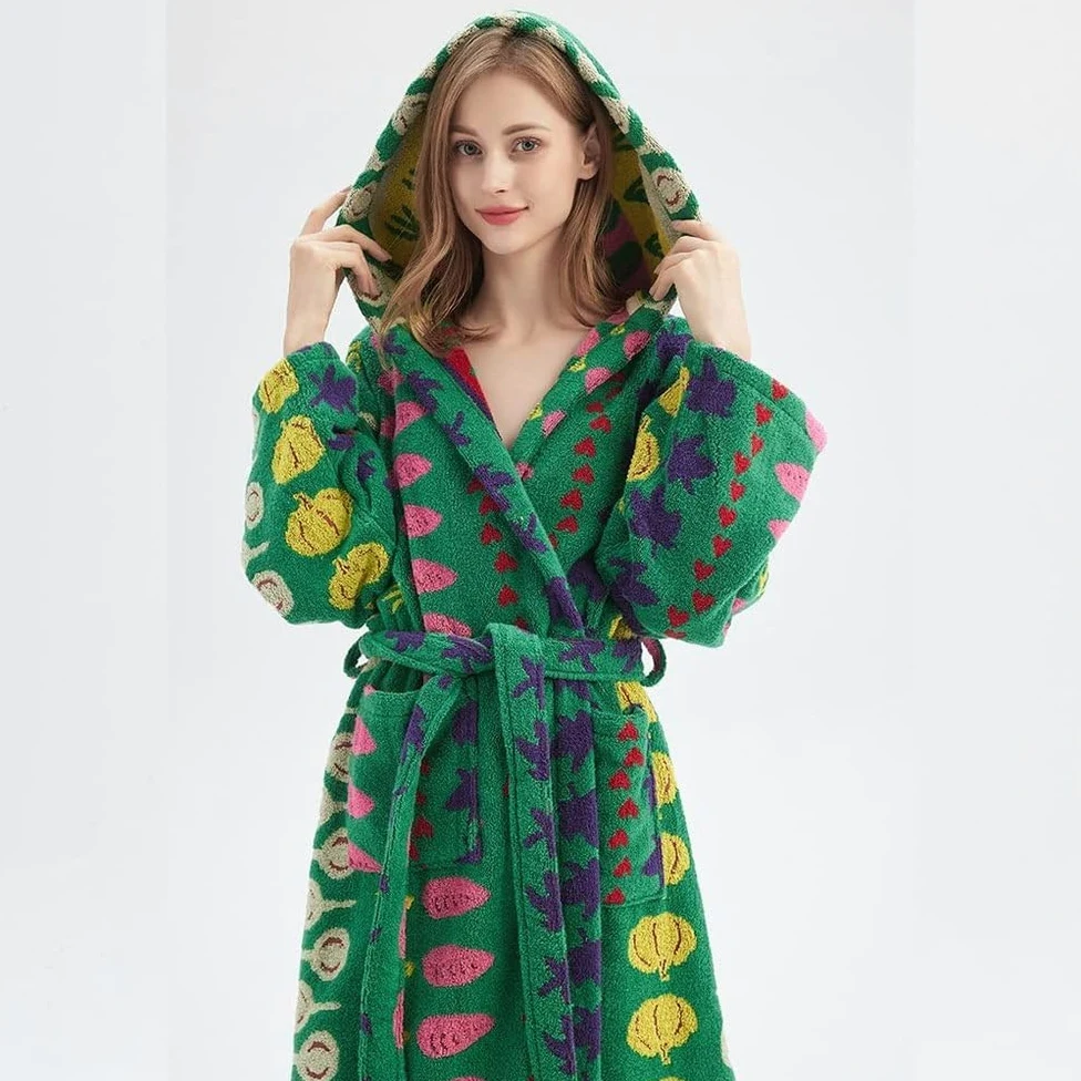Damski szlafrok frotte, bawełniany szlafrok z kapturem, chłonny, gruby, długi szlafrok do spa, zimowy szlafrok pluszowy,G,One Size
