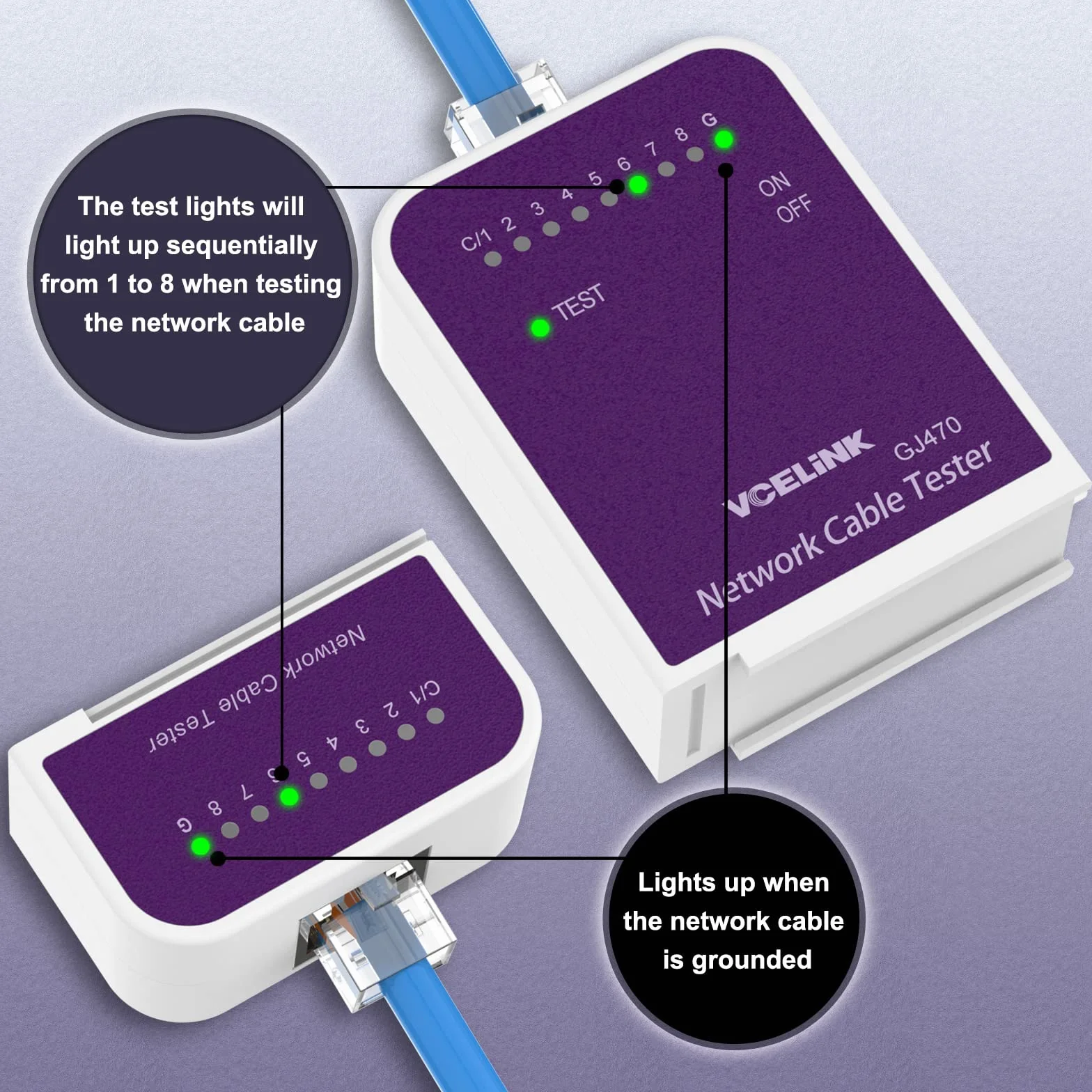 VCELINK Tester sieci, tester kabli, odłączany pilot sieciowy, tester Rj45 do kabli Cat8, Cat7, Cat6, Cat6a, Cat5, Cat5e, Cat5e