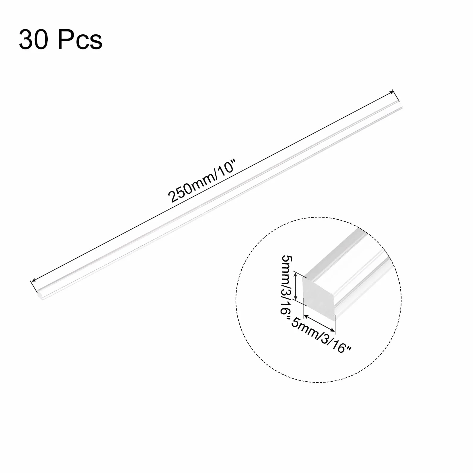 QUARKZMAN 30 sztuk akrylowych prętów kwadratowych 5 mm x 250 mm, przezroczyste pręty akrylowe, pręty z tworzywa sztucznego, paski do majsterkowania, oświetlenia, dekoracji ogrodu, 5 mm x 250 mm