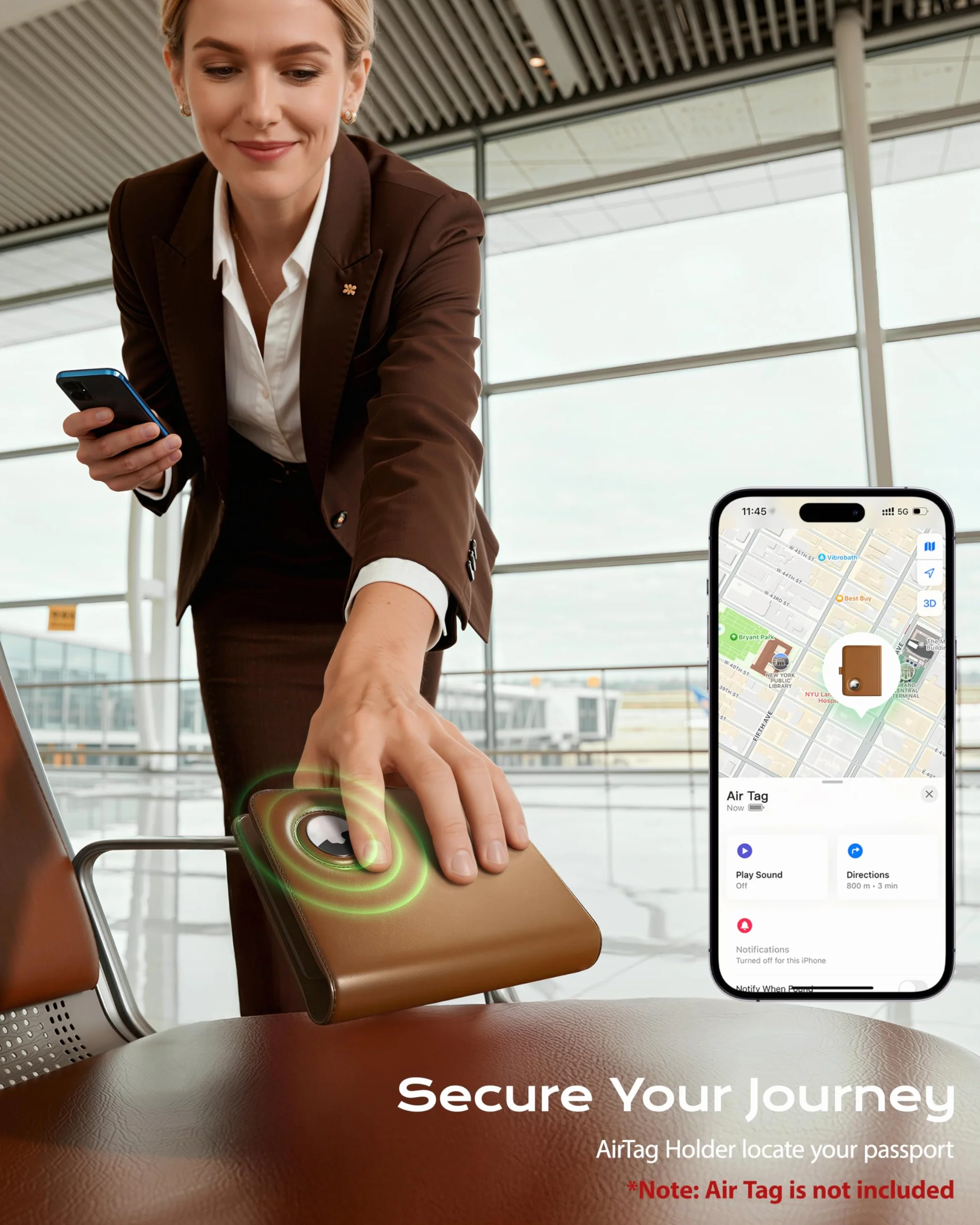 Stouchi Uchwyt na paszport AirTag, Brązowy, Compact, Uchwyt na paszport brązowy