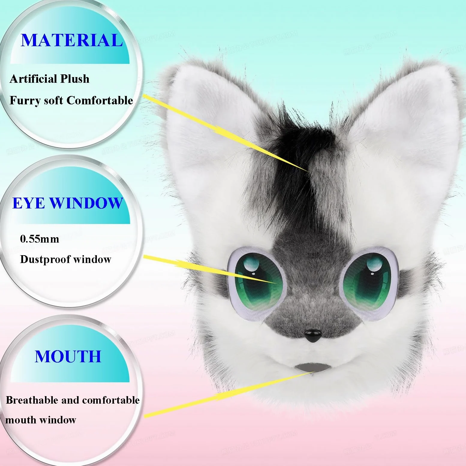 Fursuit Furry Headband Zwierzę Kot Pies Sztuczny Plusz Pełna Głowa Uroczy Komiks Con Nosi Maskę Cosplay Halloween Party Karnawał(A)