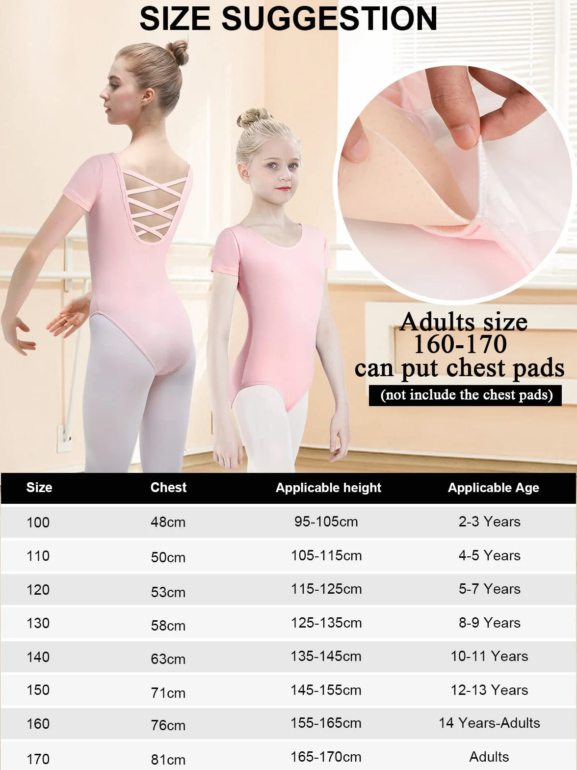 Balet Body Leotards Dziewczęce Bawełniane Krótki Rękaw Rozmiar 100-170