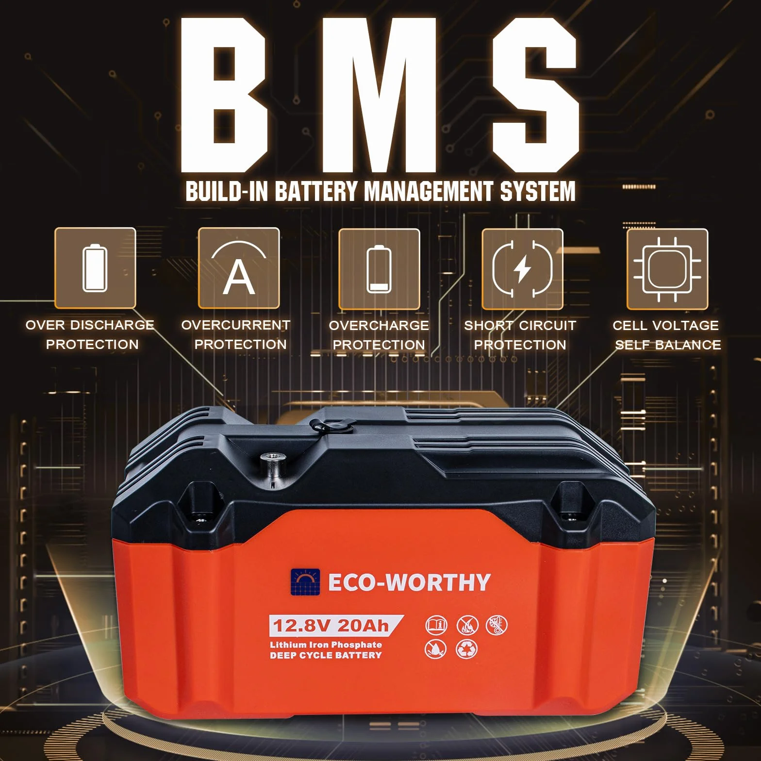 ECO-WORTHY LiFePO4 akumulator litowy 12 V, 20 Ah, do ponownego ładowania, 3000-15000 cyklów głębokich i ochrona BMS do silnika trollingowego, wózka inwalidzkiego, na kemping