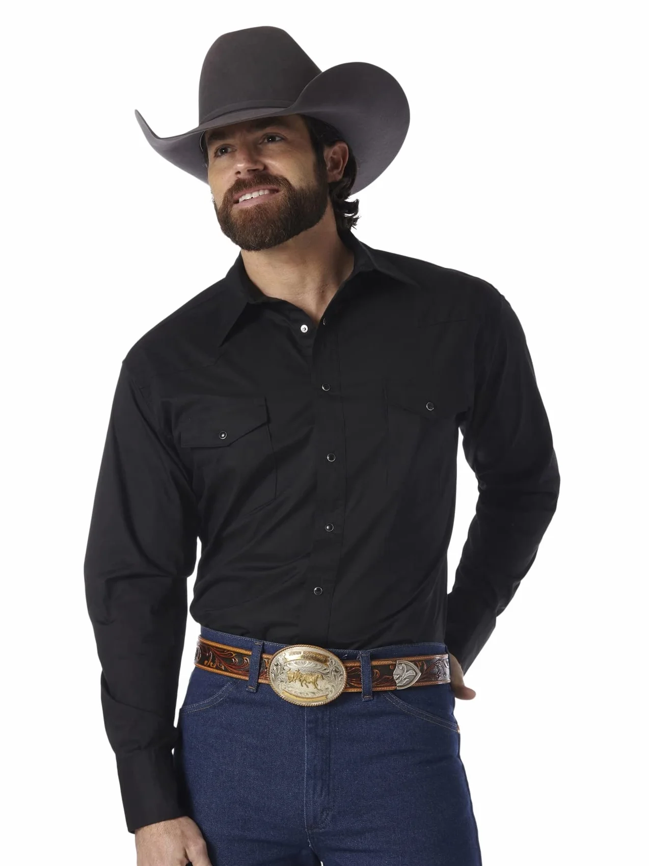 Wrangler Koszula Mężczyźni Koszula robocza z długim rękawem kowbojski krój zachodni z długim rękawem zatrzaskowe sprane (1 w zestawie)