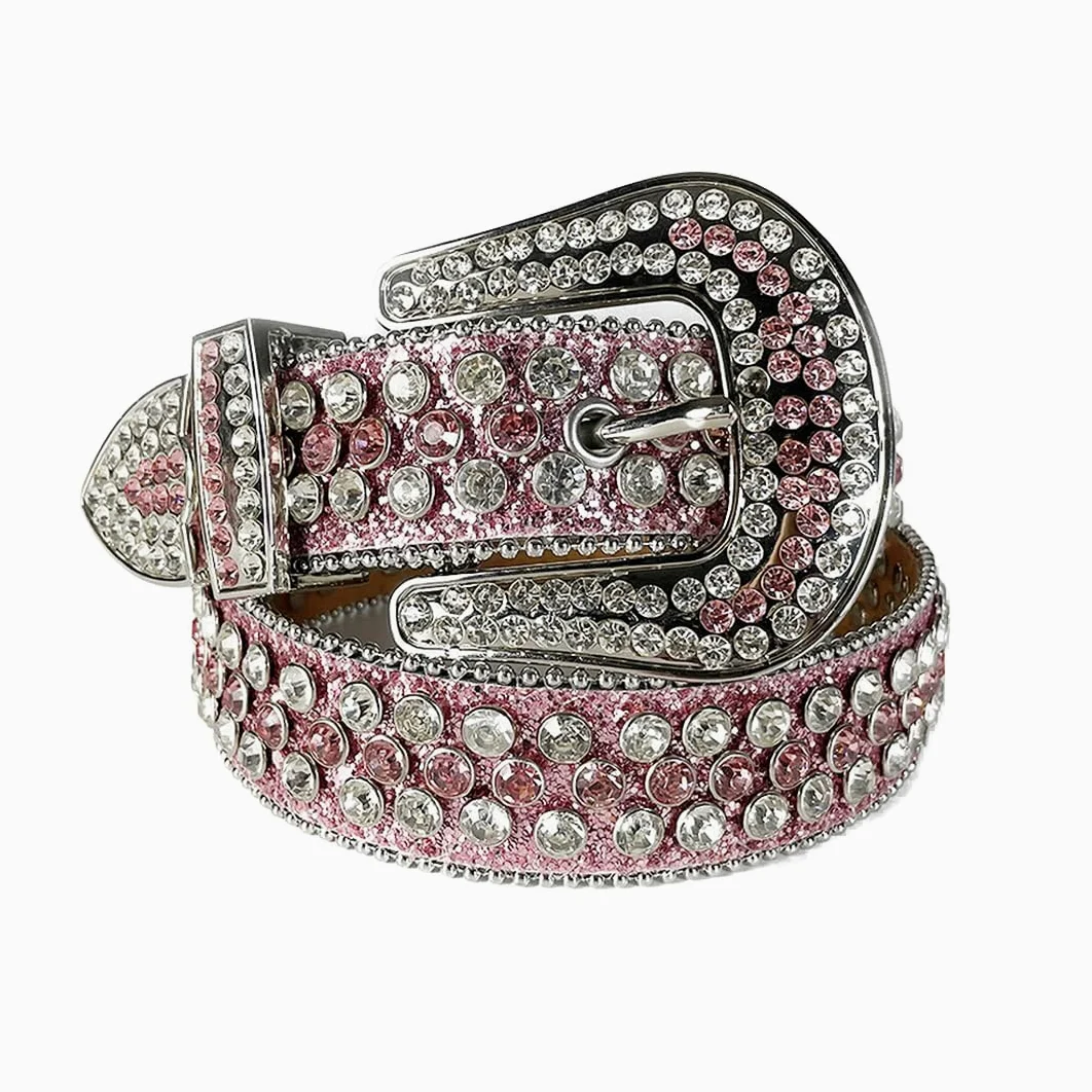 Różowy kryształ górski pasek damski męski jakość kryształ ćwiekowany pasek mężczyzna kobiety Ceinture Femme Cinto De strass do dżinsów deeracyjny różowy 122 cm