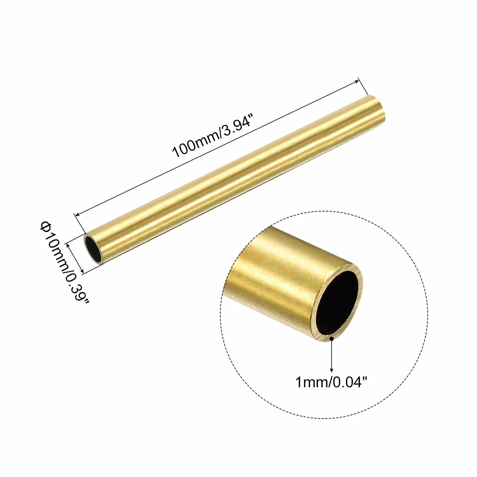 QUARKZMAN Rurka mosiężna, 10mm OD 1mm Grubość ściany 100mm Długość okrągła rura dla przemysłu, projekty DIY 2 szt