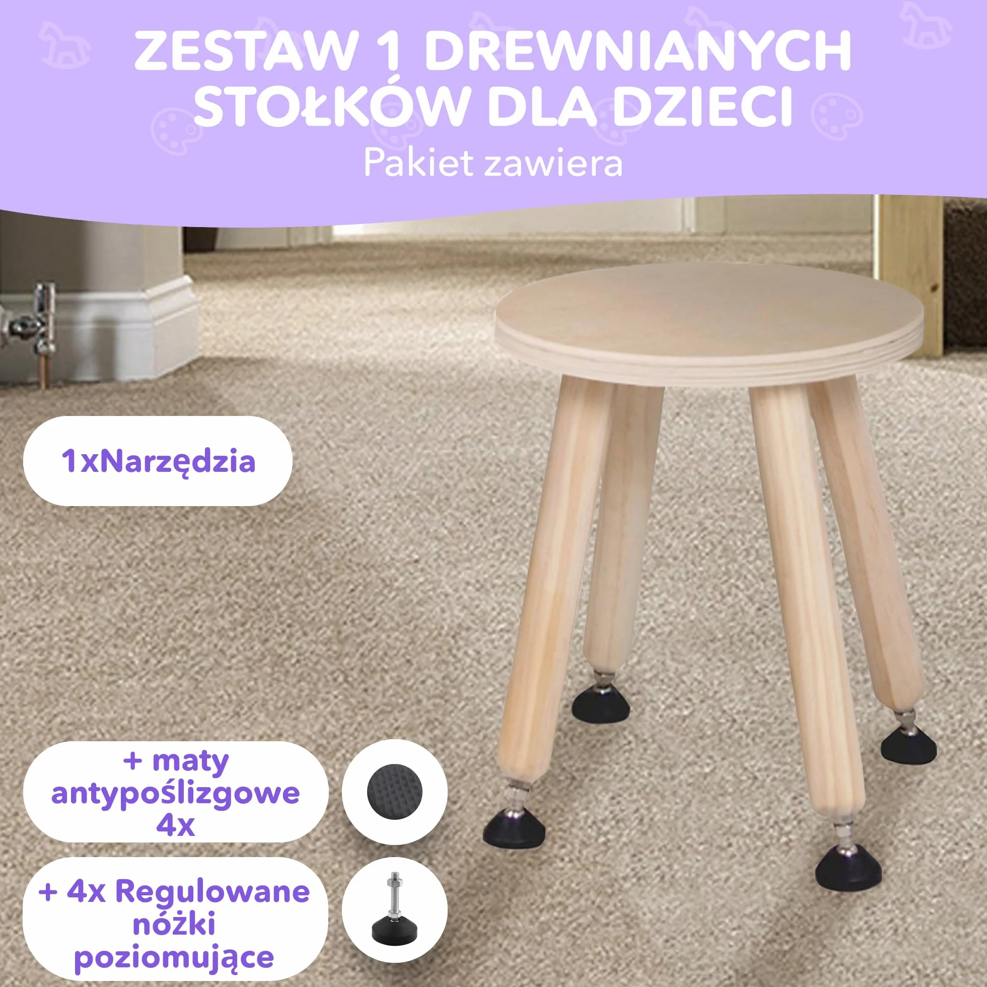 Cateam Drewniany taboret do schodków dla dzieci i małych dzieci – 1 zestaw – naturalny – taboret dziecięcy z wysuwanymi nogami – sensoryczny taboret stołowy – okrągły taboret do siedzenia dla dzieci z