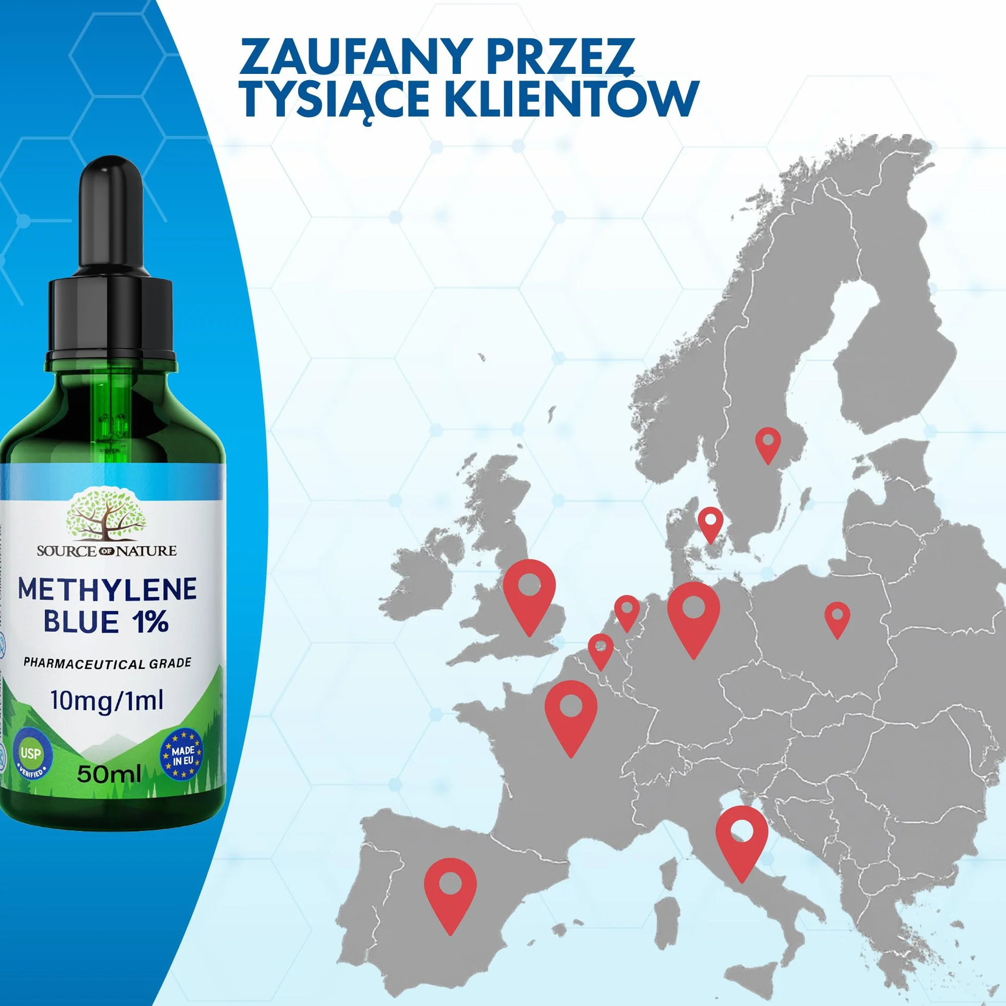 Błękit metylenowy 1% Roztwór 50 ml z pipetą Jakość farmaceutyczna USP Source of Nature®