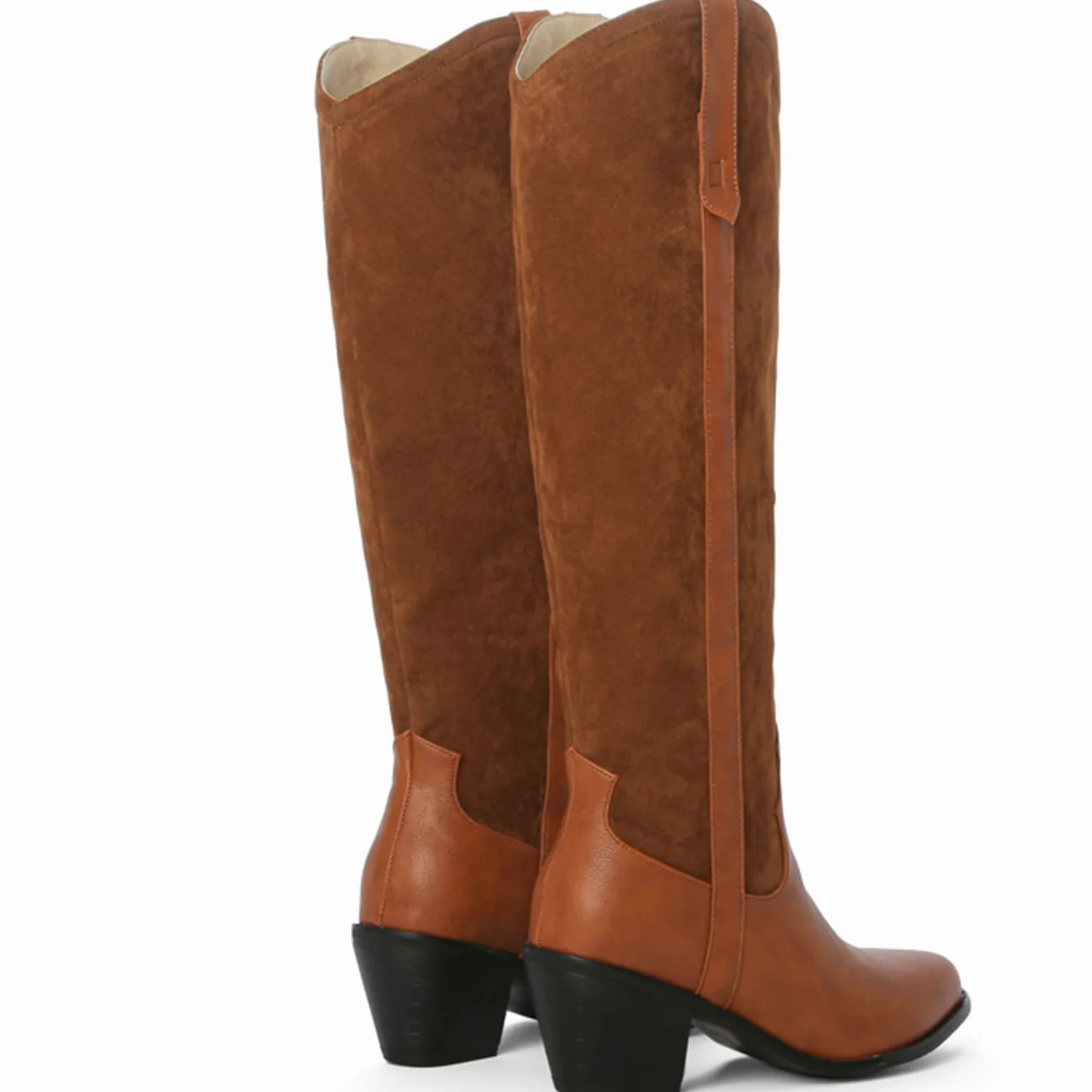 CUTEHEELS Damskie buty typu casual Slip-on Western do kolan wysokie buty z chunky obcasem i szpiczastym noskiem, żółty1, 43 EU