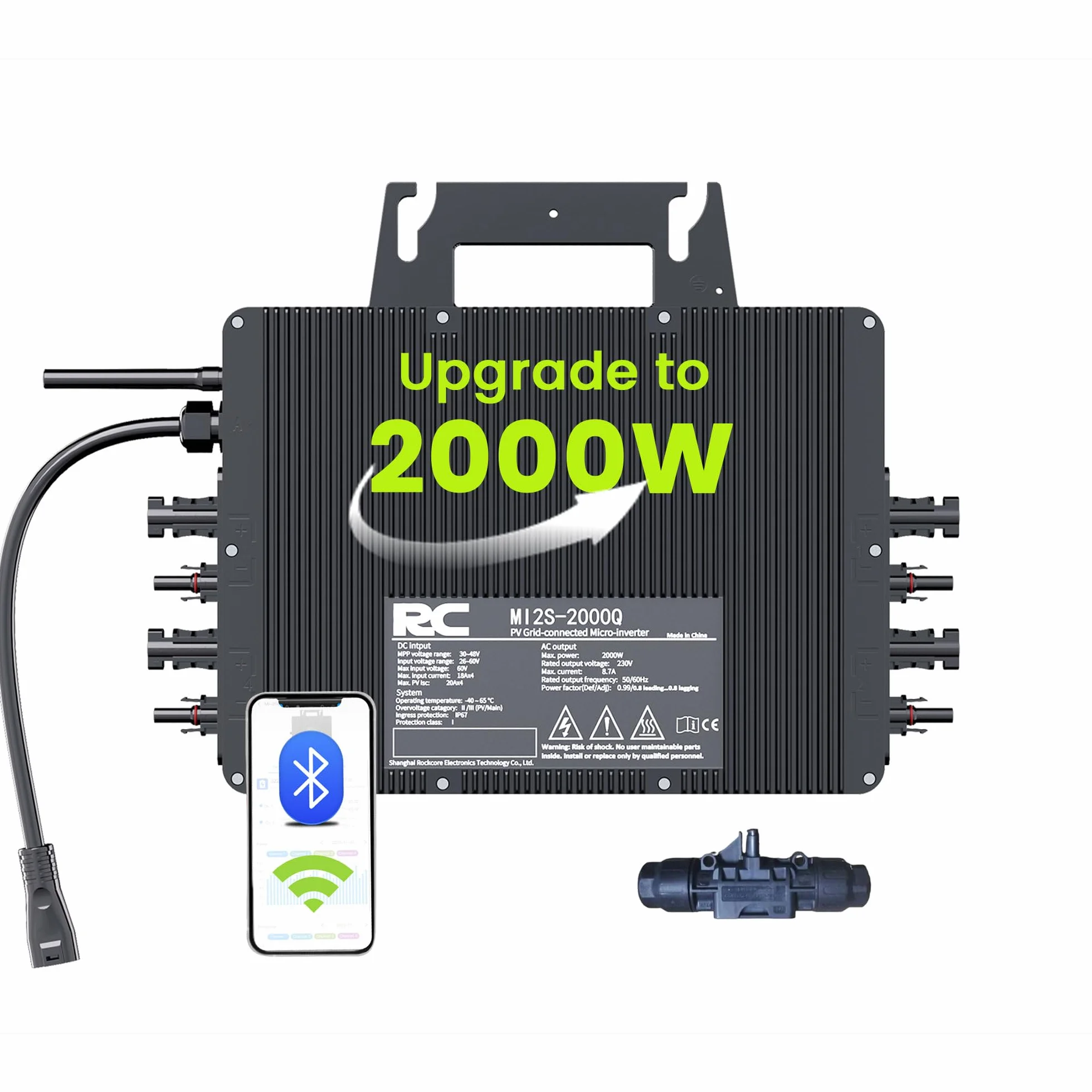 RC Mikrofalownik 2000 W, wejście 26-60 V DC, falownik modułu PV, mikro-przetwornik MPPT, obsługuje zdalne monitorowanie WiFi