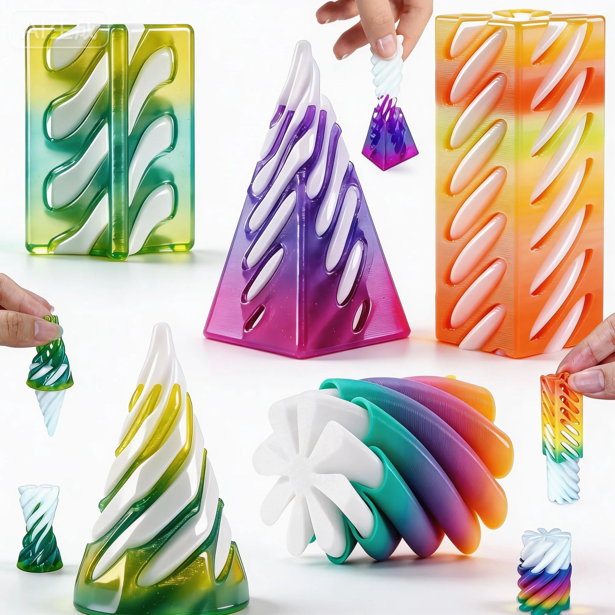 Lubibi 5 SZTUK Spiralny stożek Fidget Zestaw zabawek, drukowany w 3D niemożliwy stożek, stożek Fidget Toys, mini dekoracje biurka odprężającego zabawka dla dzieci dorosłych prezent