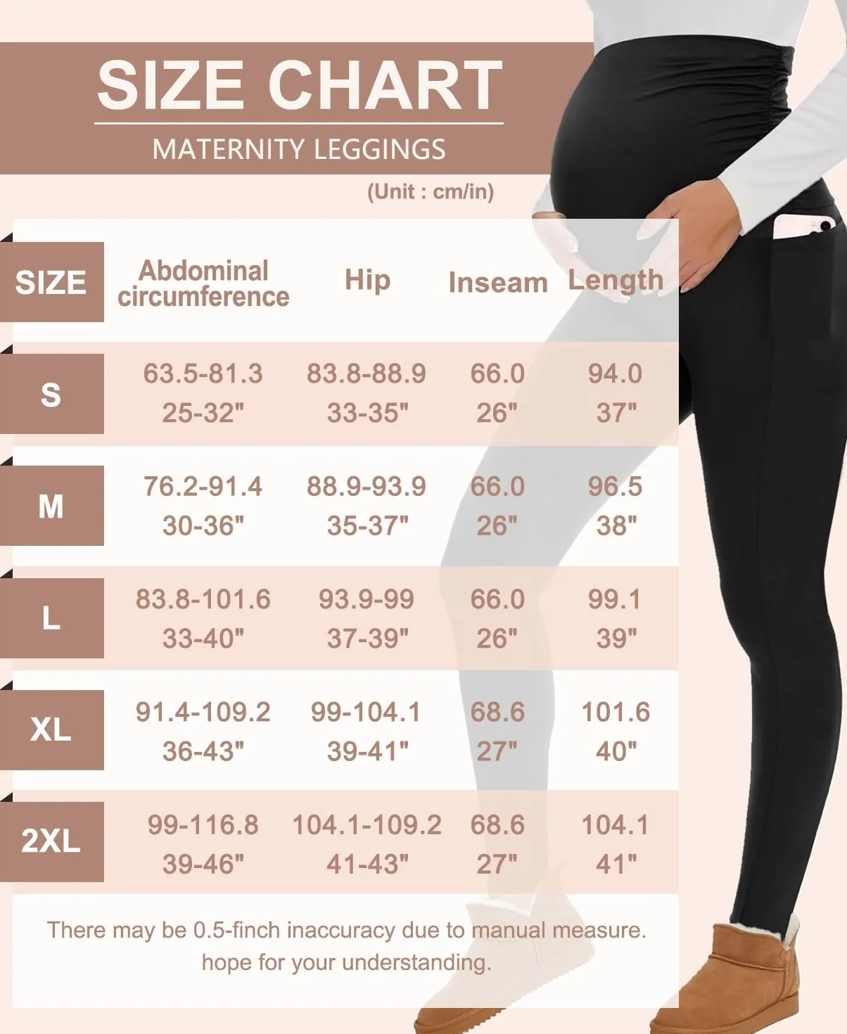 Yutdeng Damskie legginsy ciążowe z kieszeniami z wysokim stanem z podparciem brzucha spodnie ciążowe zimowe nieprzezroczyste legginsy ciążowe miękkie ciepłe elastyczne legginsy ciążowe