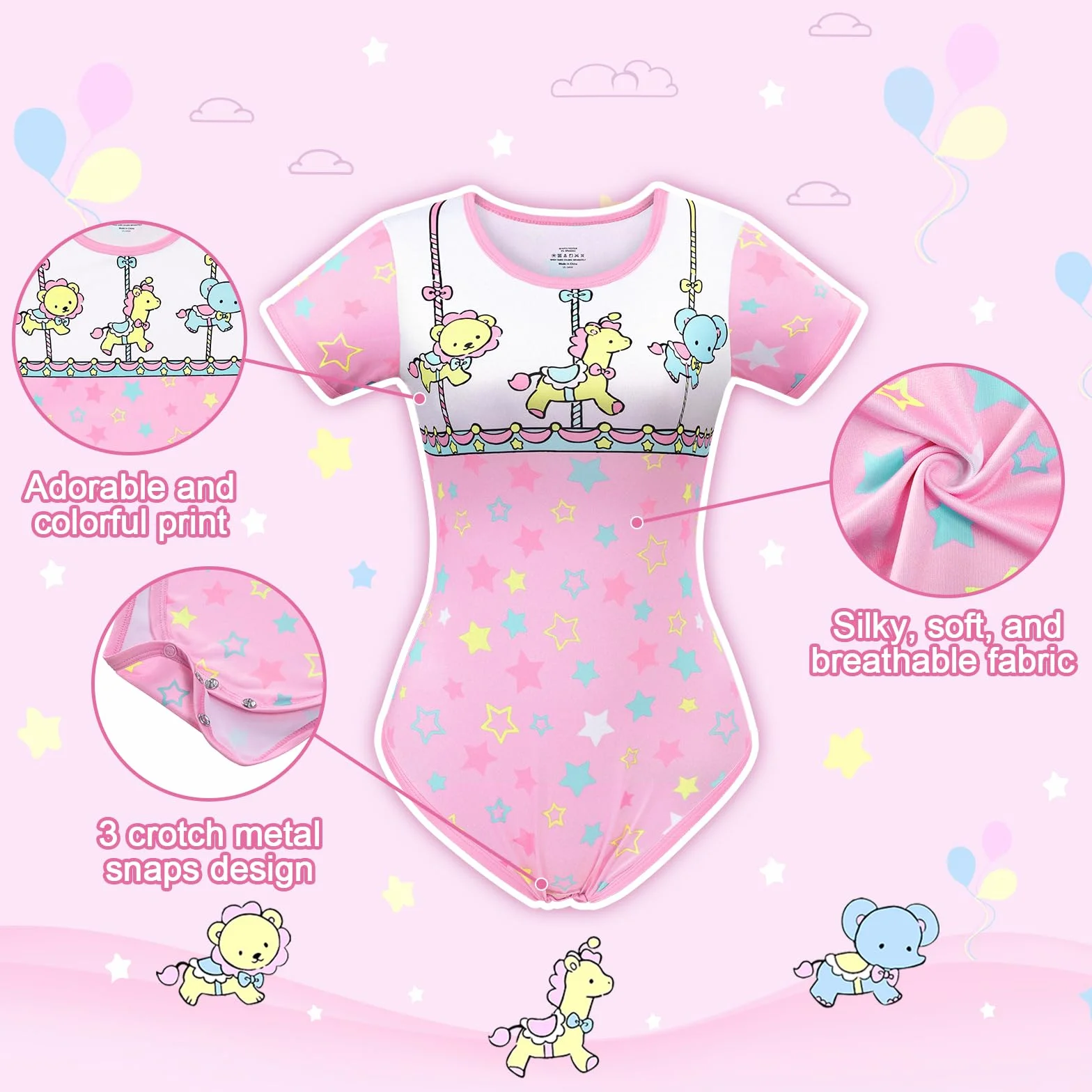LittleForBig Jedwabiste śpioszki Onesie Piżama Bodysuit - Mały cyrk Kombinezon Body