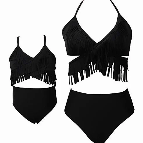 Rodzina Pasujące Sexy Czarne Bikini Set Swimsuit Kobiety Dziewczyny Stroje Kąpielowe Nowa Kobieta Pływanie Kostiumy Kąpi
