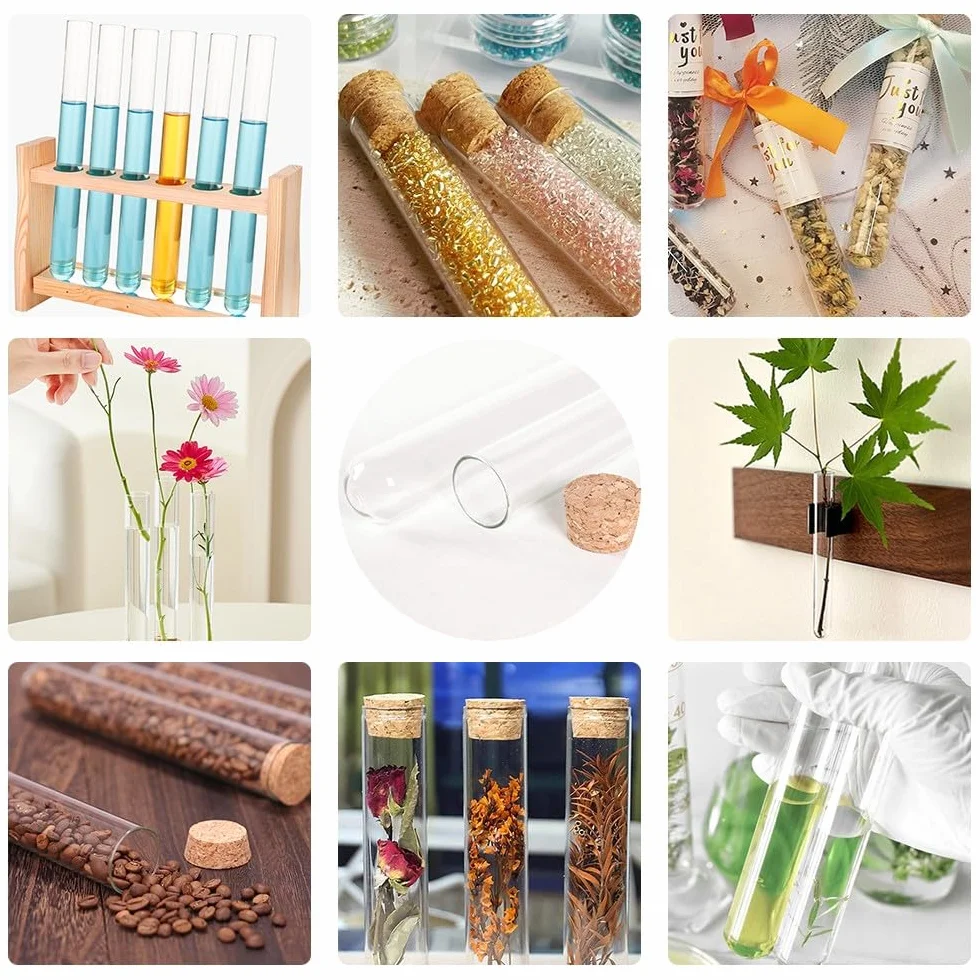 15 sztuk przezroczystych probówek - plastikowe probówki z korkowymi korkami przezroczysta tuba wielokrotnego użytku do laboratorium, majsterkowania, nasion, przypraw, płynów, słodyczy