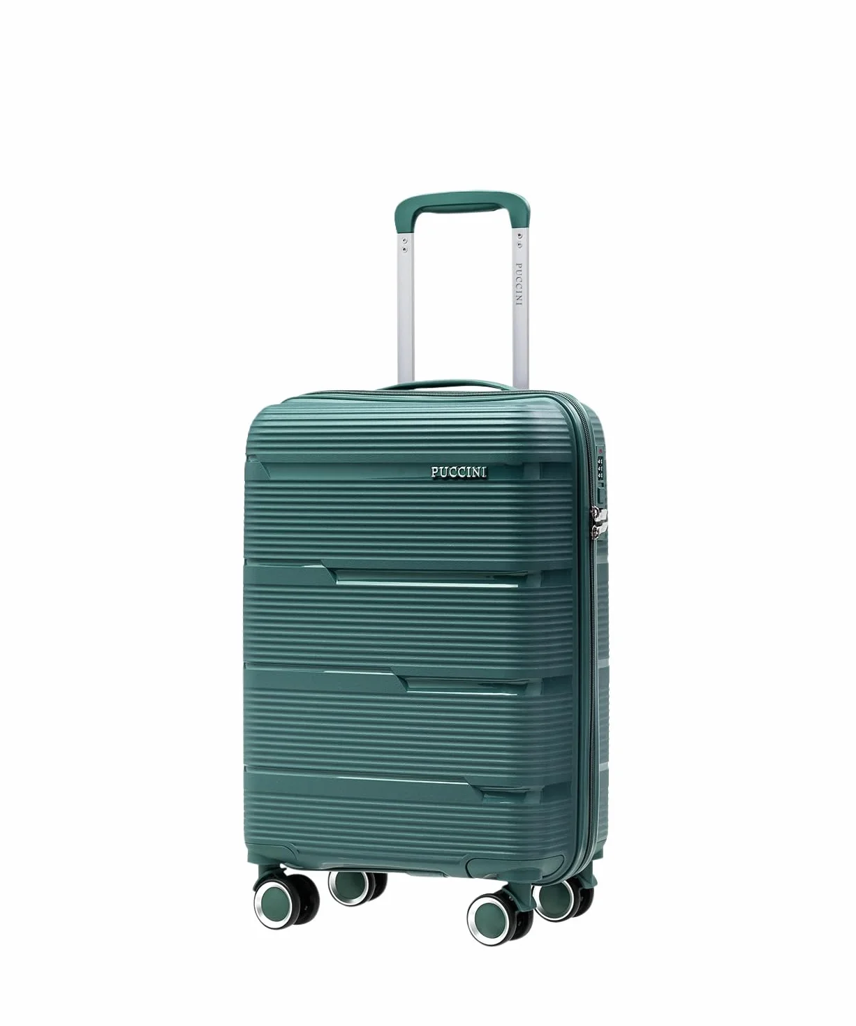 PUCCINI Walizka Kabinowa, Twarda, Zielona, Polipropylen, 36L, 4 Kółka Obrotowe 360°, 56x36x22 cm, 2.6 kg