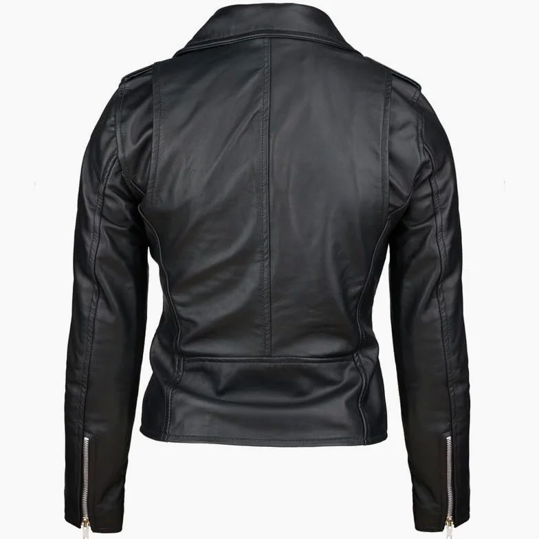 URBAN 5884 Damska kurtka skórzana z prawdziwej skóry jagnięcej, kurtka motocyklowa Amy Slim Fit, asymetryczny zamek błyskawiczny, miękka skóra, czarna, czarny, 5XL
