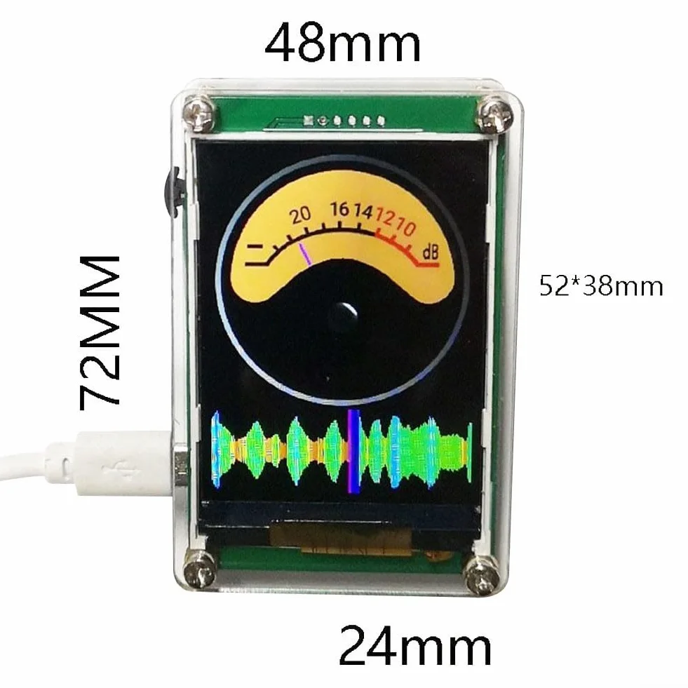 Besttoolifes Analizator widma audio, sterowany głosem, miernik VU, 2,4 cala, rytm HD LCD, kolorowy wyświetlacz symulacyjny, 10 trybów, analizator spektrum audio USB