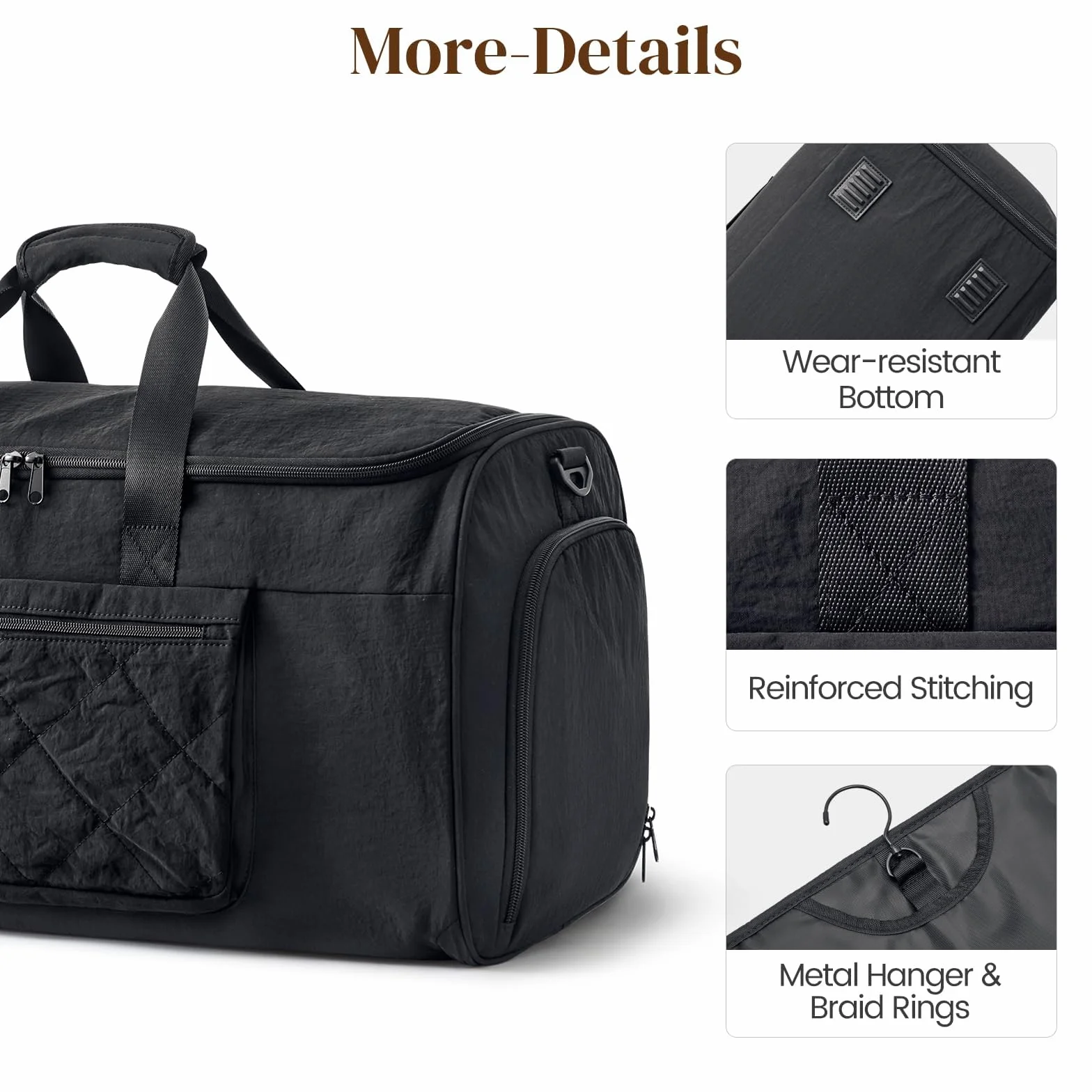 S-ZONE 50L Unisex 2-w-1 Przekształcalna torba na ubrania z nylonu, torba na garnitur, torba na garnitury, torba na ubrania do przenoszenia z wbudowanym kosmetyczkiem, czarny