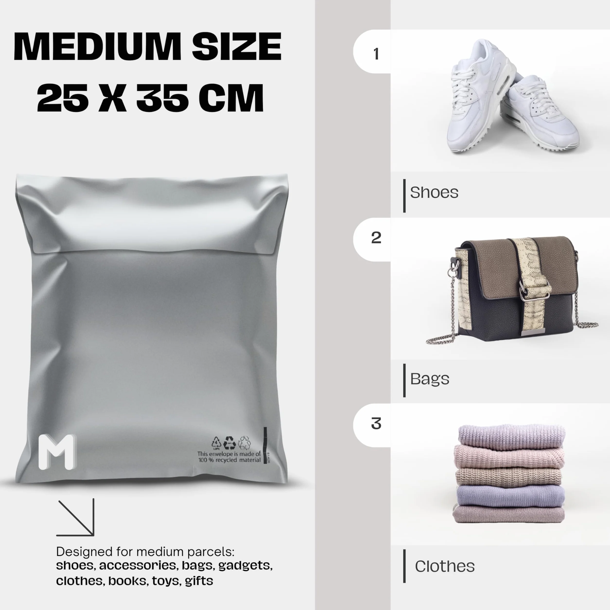 RAGO® Koperty wysyłkowe plastikowe 20 sztuk – M – 25x35 cm torby kurierskie samoprzylepne i nieprzezroczyste I torebki plastikowe zamykane na ubrania
