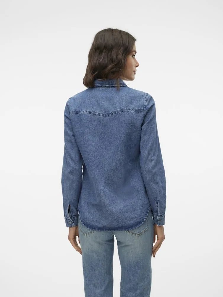 VERO MODA Vmjennie Ls Denim Shirt Mix Noos koszula dżinsowa, niebieski (medium blue denim), L