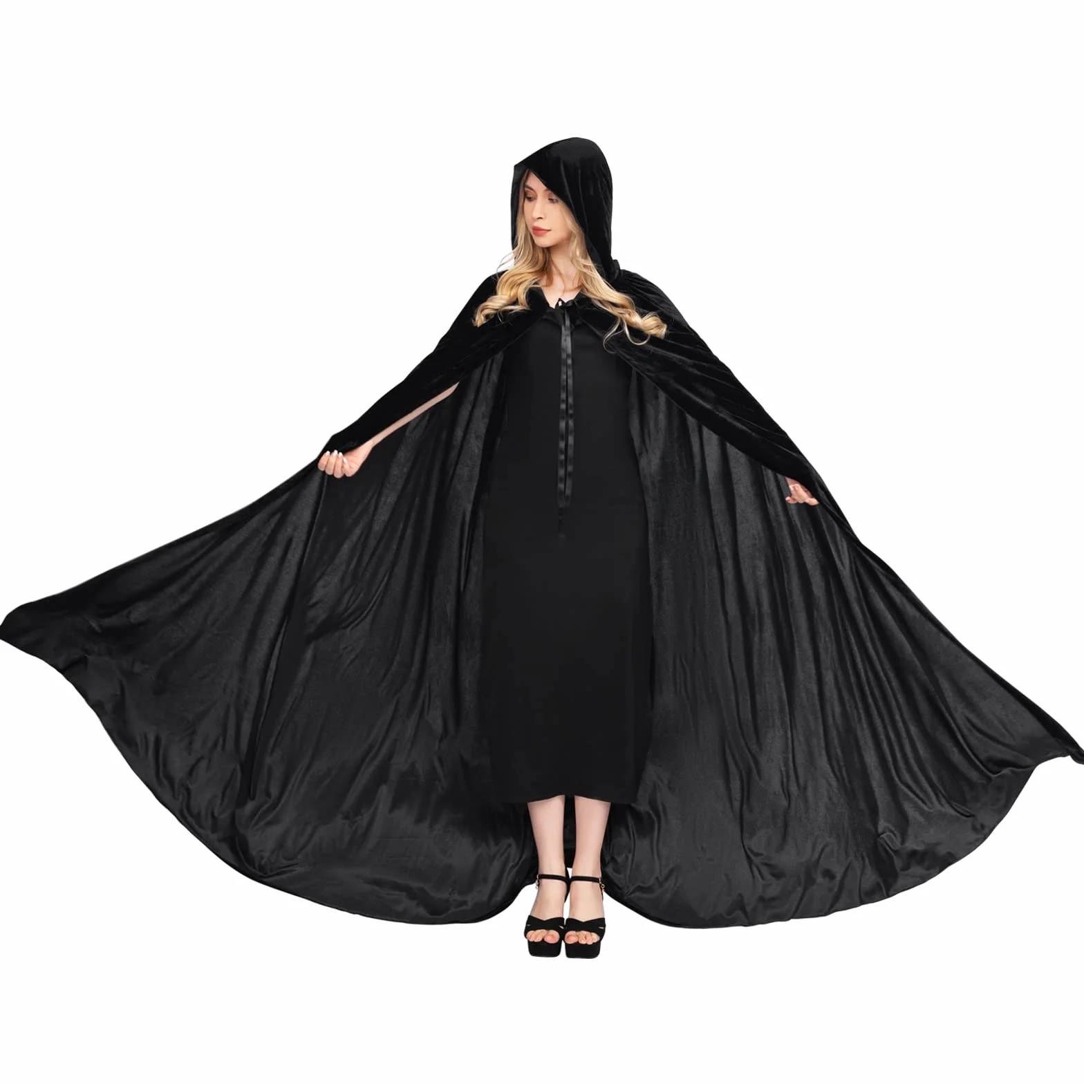 Aksamitny płaszcz z kapturem, uniseks, kostium na Halloween, peleryna, pełnowymiarowa peleryna z kapturem dla diabła czarownicy, czarodzieja, Halloween, Boże Narodzenie, cosplay