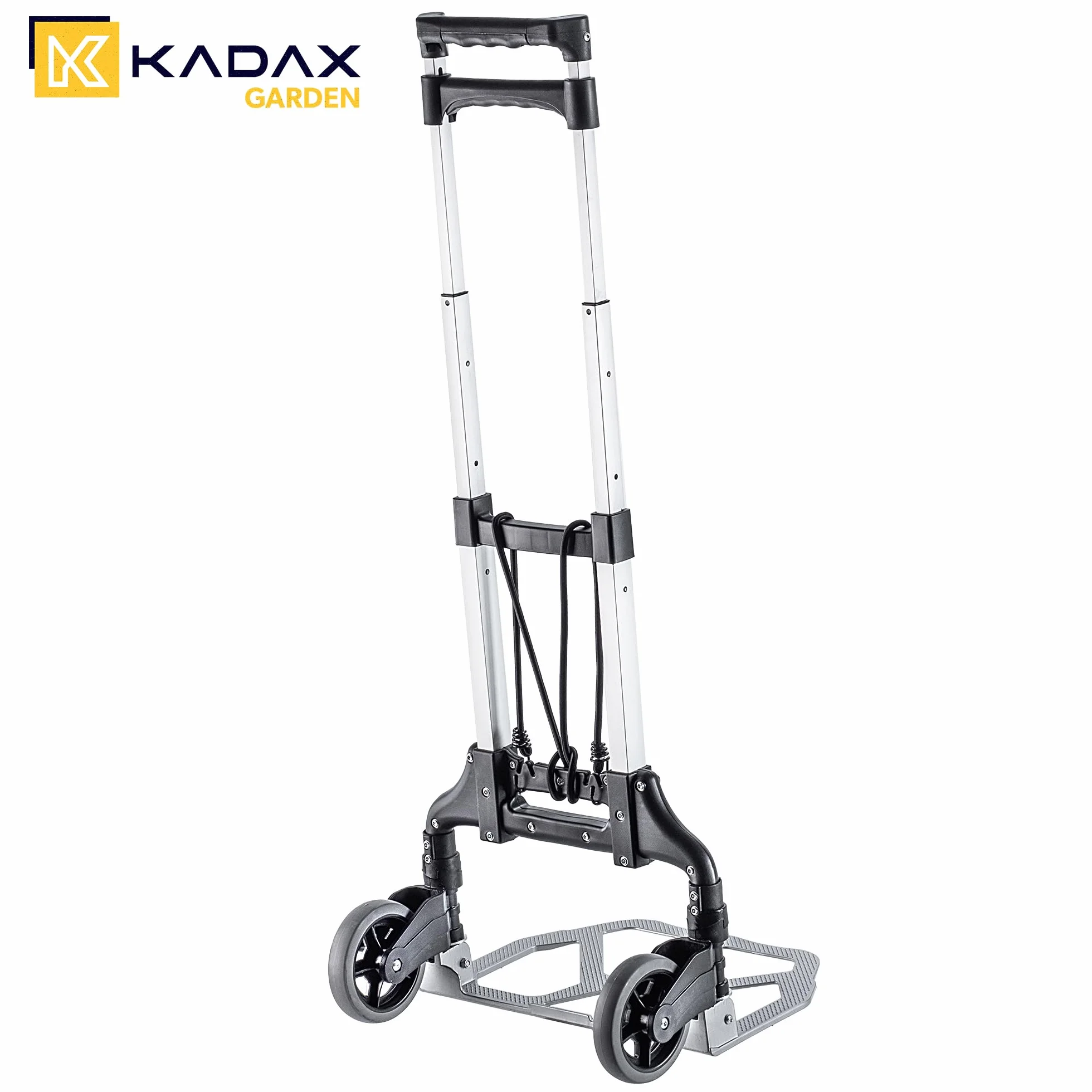 KADAX Wózek transportowy składany aluminiowy, teleskopowy uchwyt, antypoślizgowa platforma, do przewożenia ładunków w domu, ogrodzie i garażu