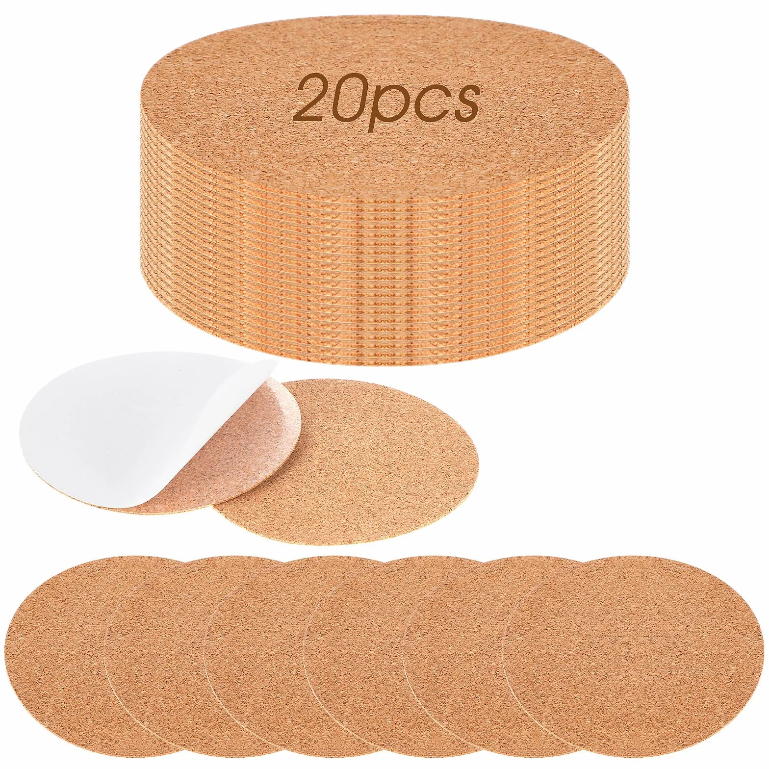 Nogeqi 20 sztuk płyt korkowych do samodzielnego wykonania podstawek, samoprzylepne podkładki korkowe, podkładki korkowe z mocnym klejem, 10 cm, można je przycinać, okrągłe, samoprzylepne płyty korkowe