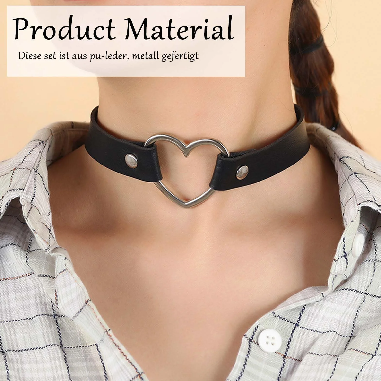 Biżuteria punkowa choker w kształcie serca, styl punk, gotycka skóra PU, naszyjnik z możliwością regulacji, elegancki naszyjnik, naszyjnik typu choker, czarny, stop z zapięciem dla kobiet i mężczyzn,