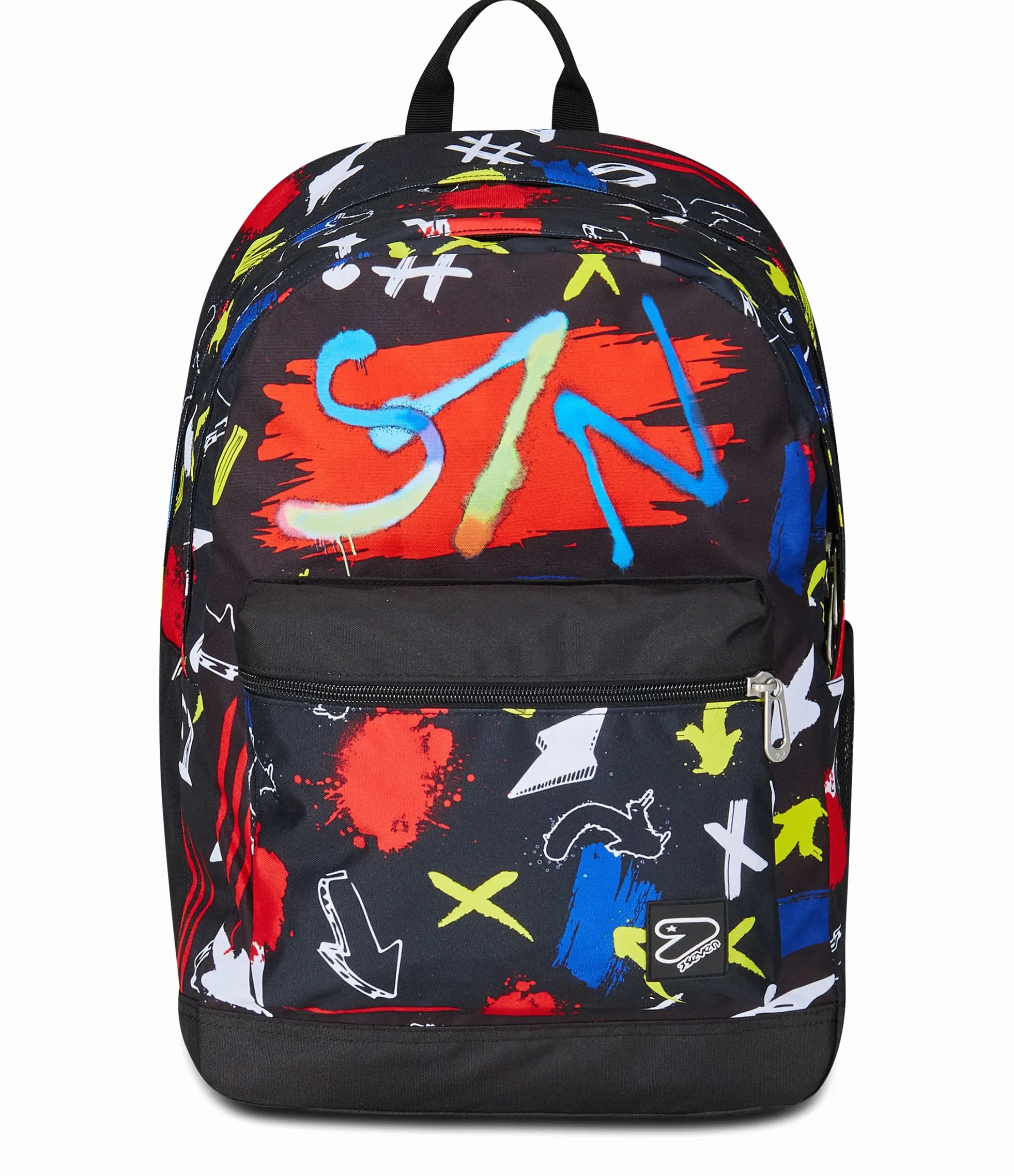 Seven Plecak szkolny Pro XXL Reversible Detach The Double, GraffitiLoad, czarny czerwony, 3 plecaki w 1, podwójna komora z bezprzewodowymi słuchawkami, kieszenią na PC i kieszenią na butelkę, średni
