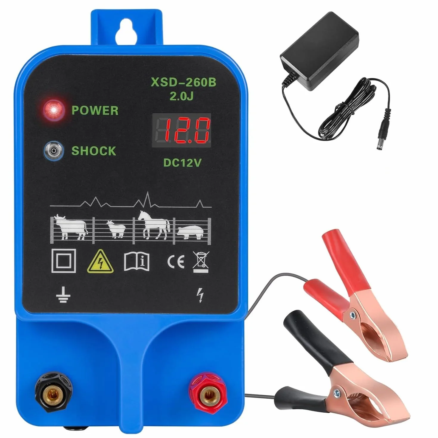 Ogrodzenie elektryczne 12 V, ładowarka do ogrodzenia elektrycznego, 2 J/10,5 kV, ogrodzenie elektryczne od 2 do 10 km, zasilanie elektryczne typu plug-in dla drobiu, bydła, zwierząt domowych