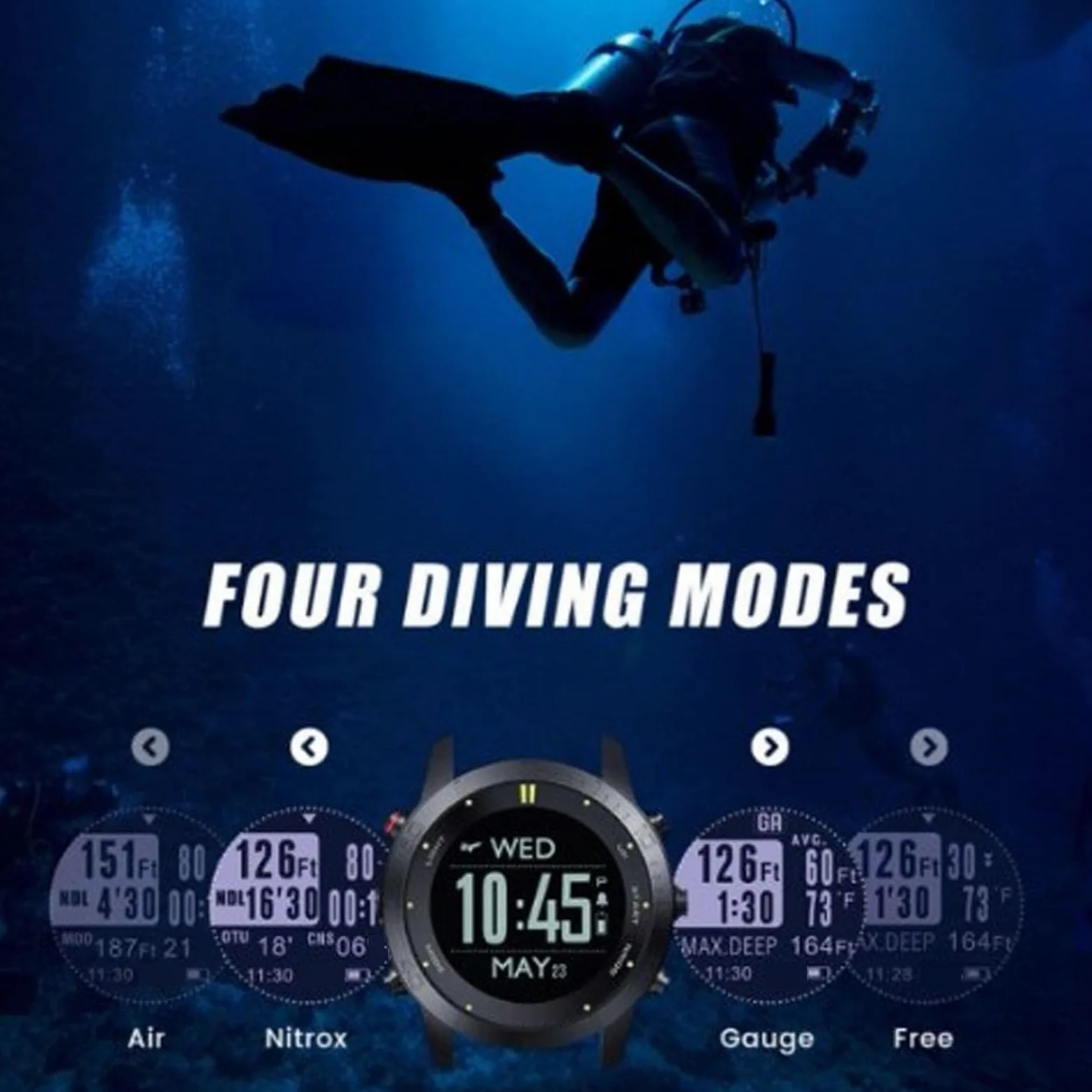 Luqeeg Smart Nurving Computer Watch, Wielofunkcyjny Dowód na wodę 100 Metrów Nurka na rękę z Czujnikiem Głębokości Barometru do Pływania Rurka rurką rurową Kroki Rejestrujące Kroki