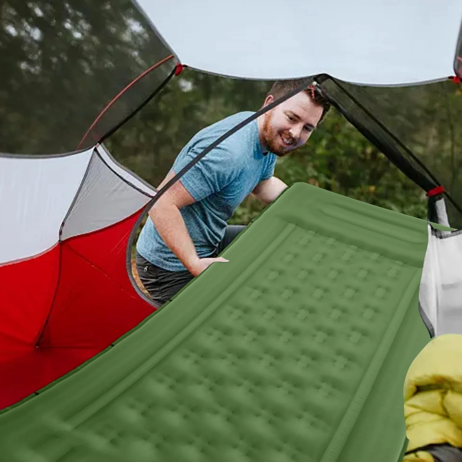 Materac Do Spaniena Na Camping Nadmuchiwany Materac O Grubości 4,3 (10,9 | Wbudowana Pompka Nożna Do Materaca Do Plecaka Wędrówek Podróży Na Zewnątrz Samochodu Namiotu Letniego