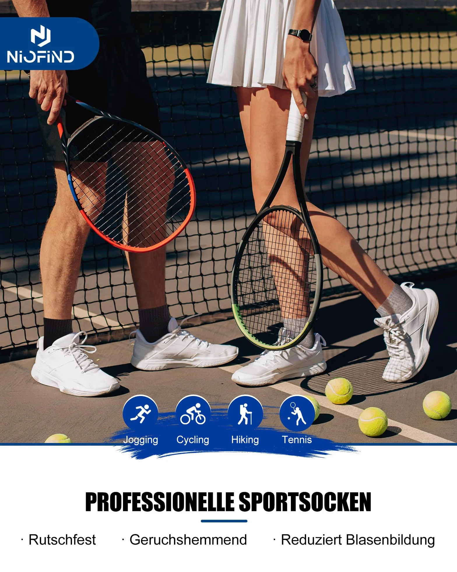 Niofind 6 par skarpety męskie bawełniane oddychające, Męskie Sportowe Skarpety amortyzowane, Krótkie Sportowe Skarpetki treningowe do biegania fitness i codziennego użytku