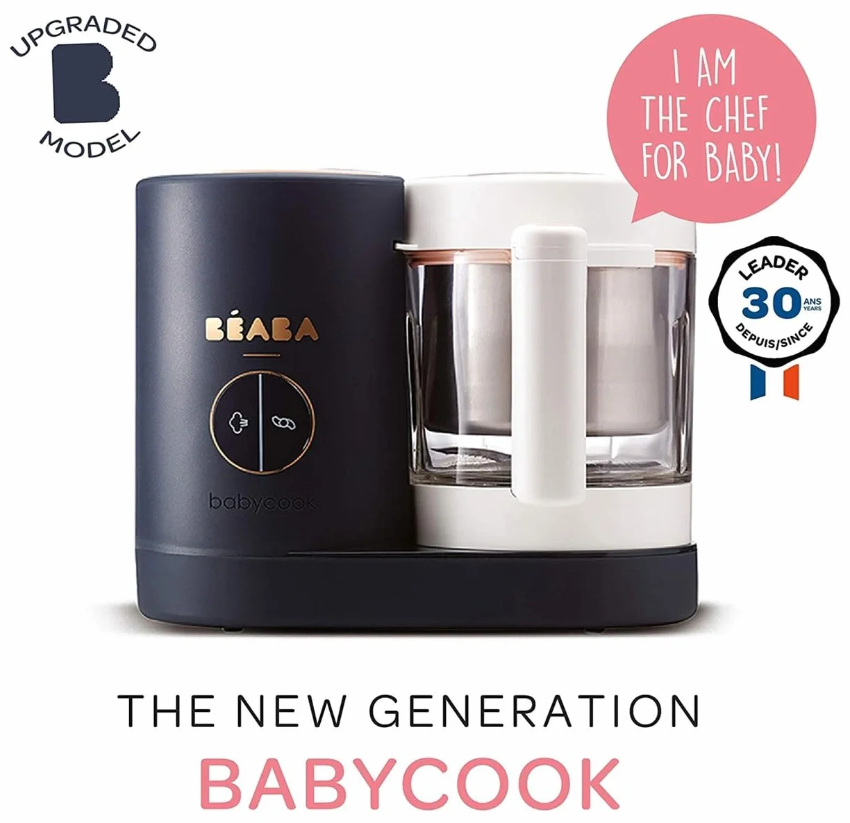 Béaba - Babycook Neo - Baby Food Maker - 4 w 1: Food Processor, Blender and Cooker - Soft Steamer Cooking - Quick Homemade Baby Food - Wyprodukowano we Francji - Szklana miska - Stal nierdzewna Tub -