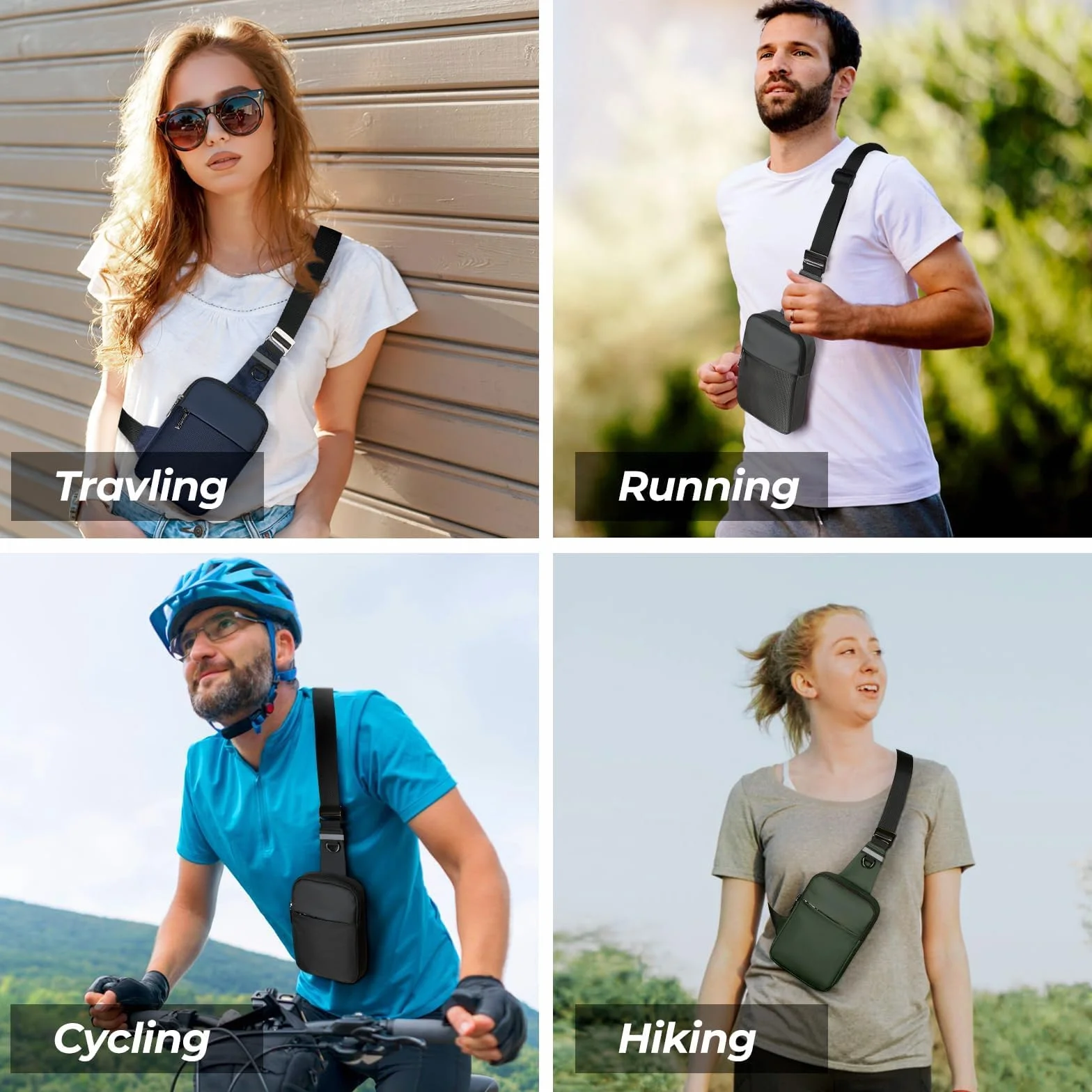 Sling Bag torba na ramię z blokadą RFID, mała na podróż, telefon, sport