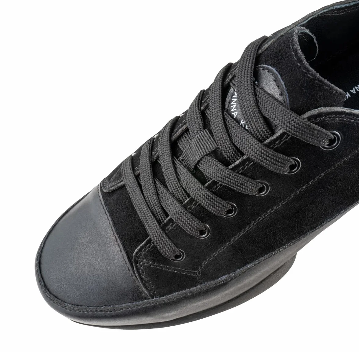 Anna Kern Męskie sneakersy Dance 4005 – skóra welurowa/skóra czarna – podzielona podeszwa PU – szerokość normalna – wymienna wkładka – 1 cm obcas Sneaker